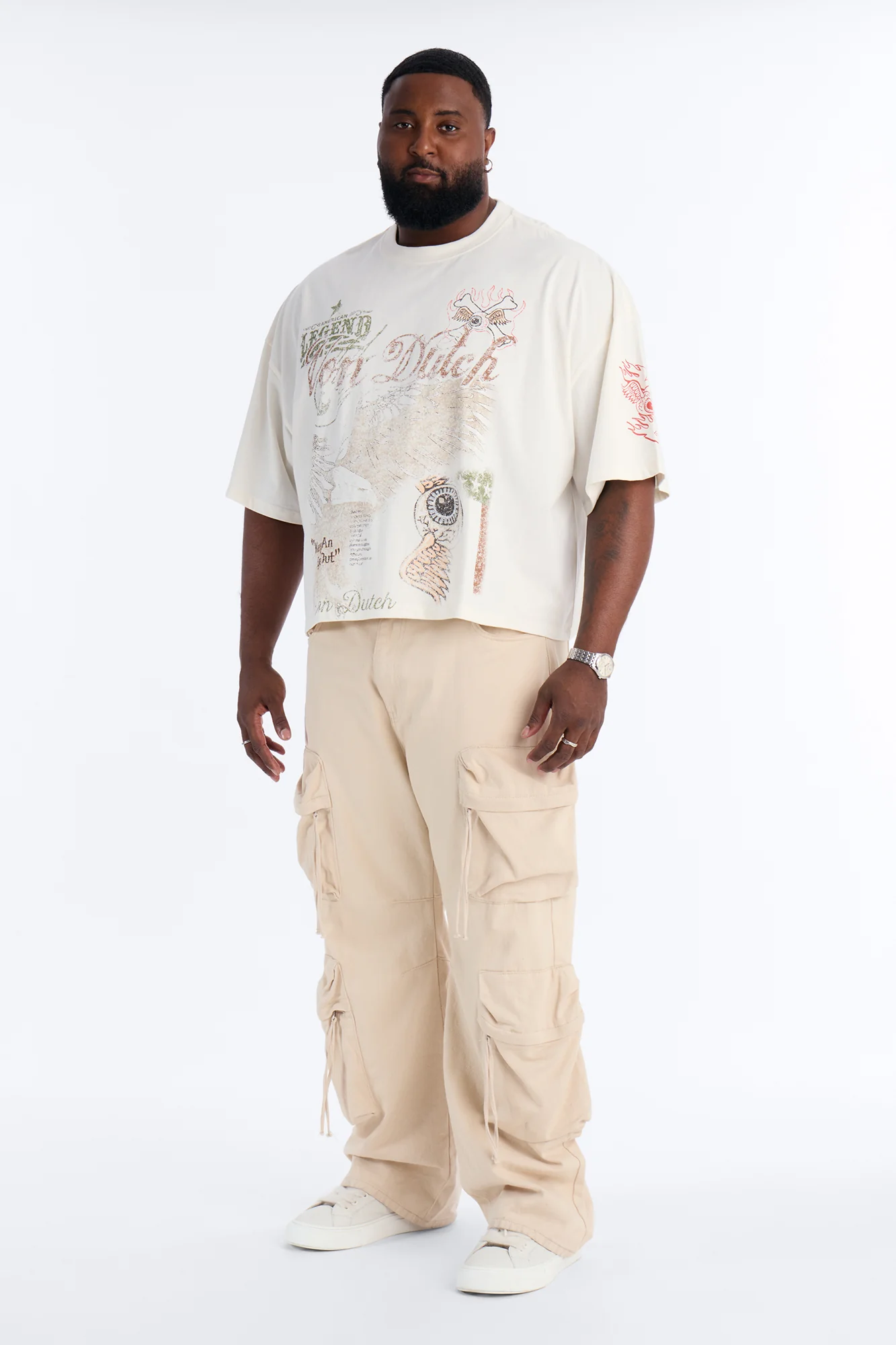 Von Dutch Collage Heavy Weight Boxy Short Sleeve Tee - Cream - Image 6