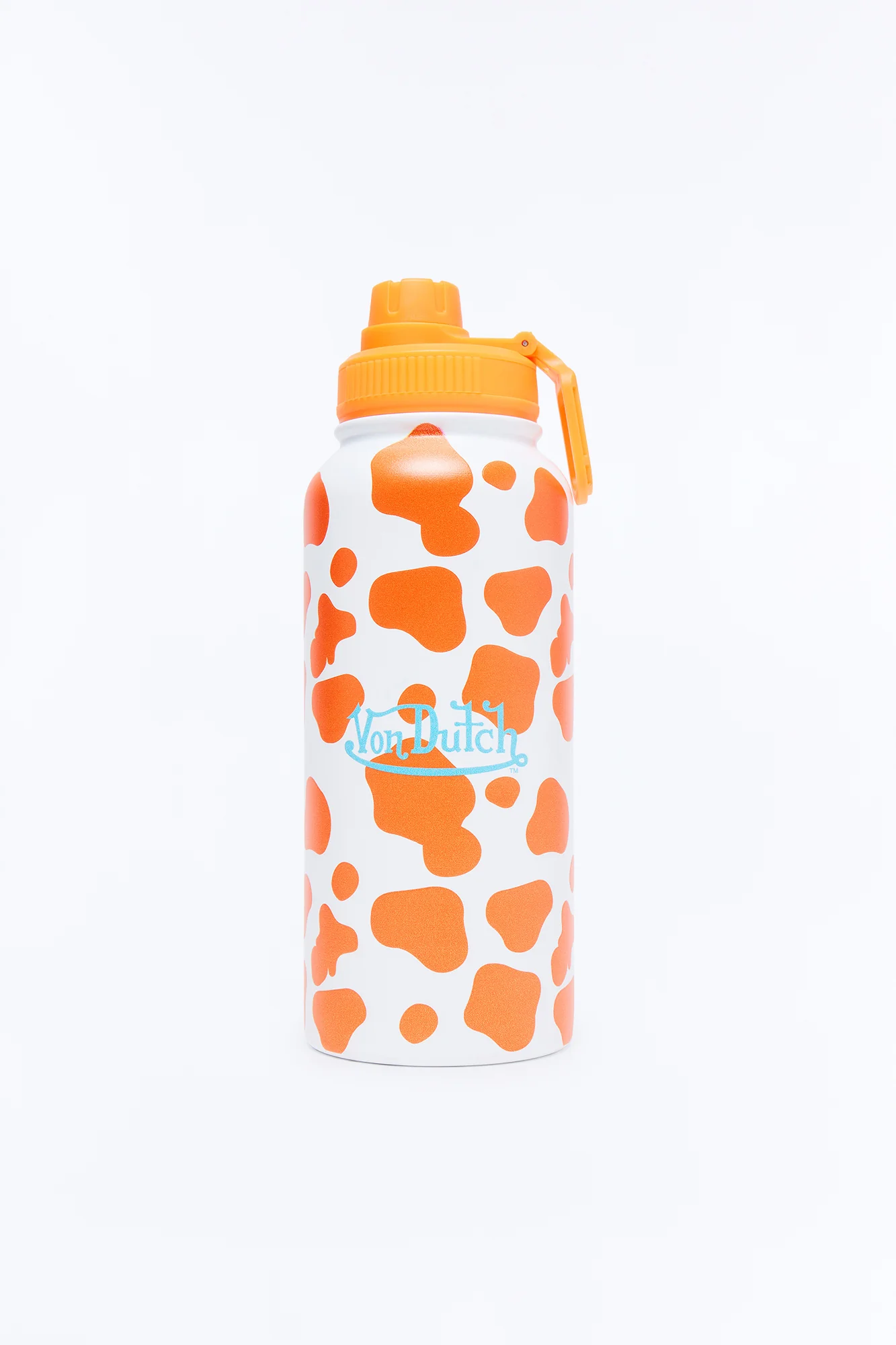 Von Dutch Cow Print 32 oz Stainless Steel Water Bottle - Orange/combo