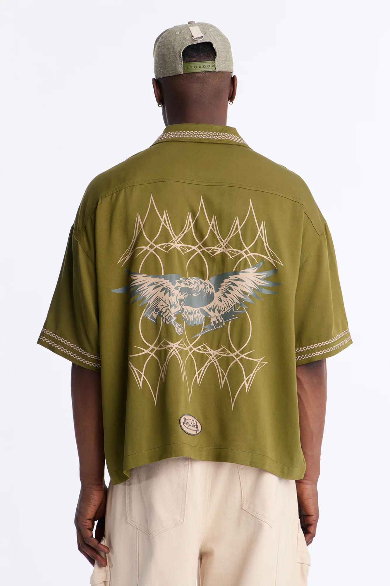 Von Dutch Embroidery Patch Cropped Short Sleeve Button Up Shirt - Green - Image 4