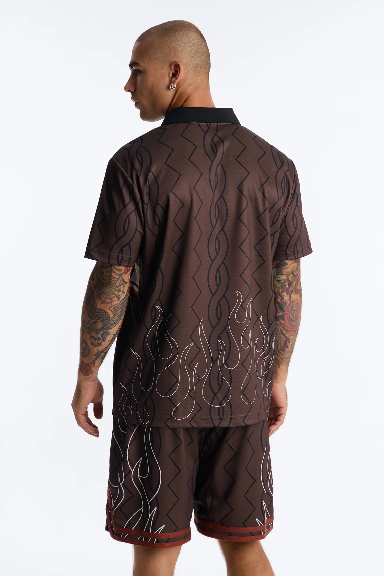 Von Dutch Flame Embroidery Patch Johnny Collar Soccer Jersey - Chocolate - Image 4