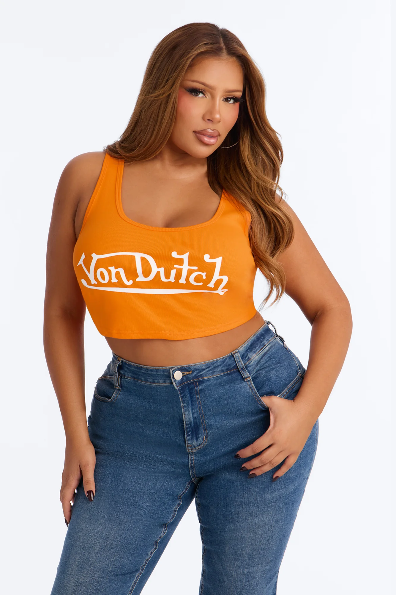 Von Dutch Logo Crop Tank - Orange - Image 4