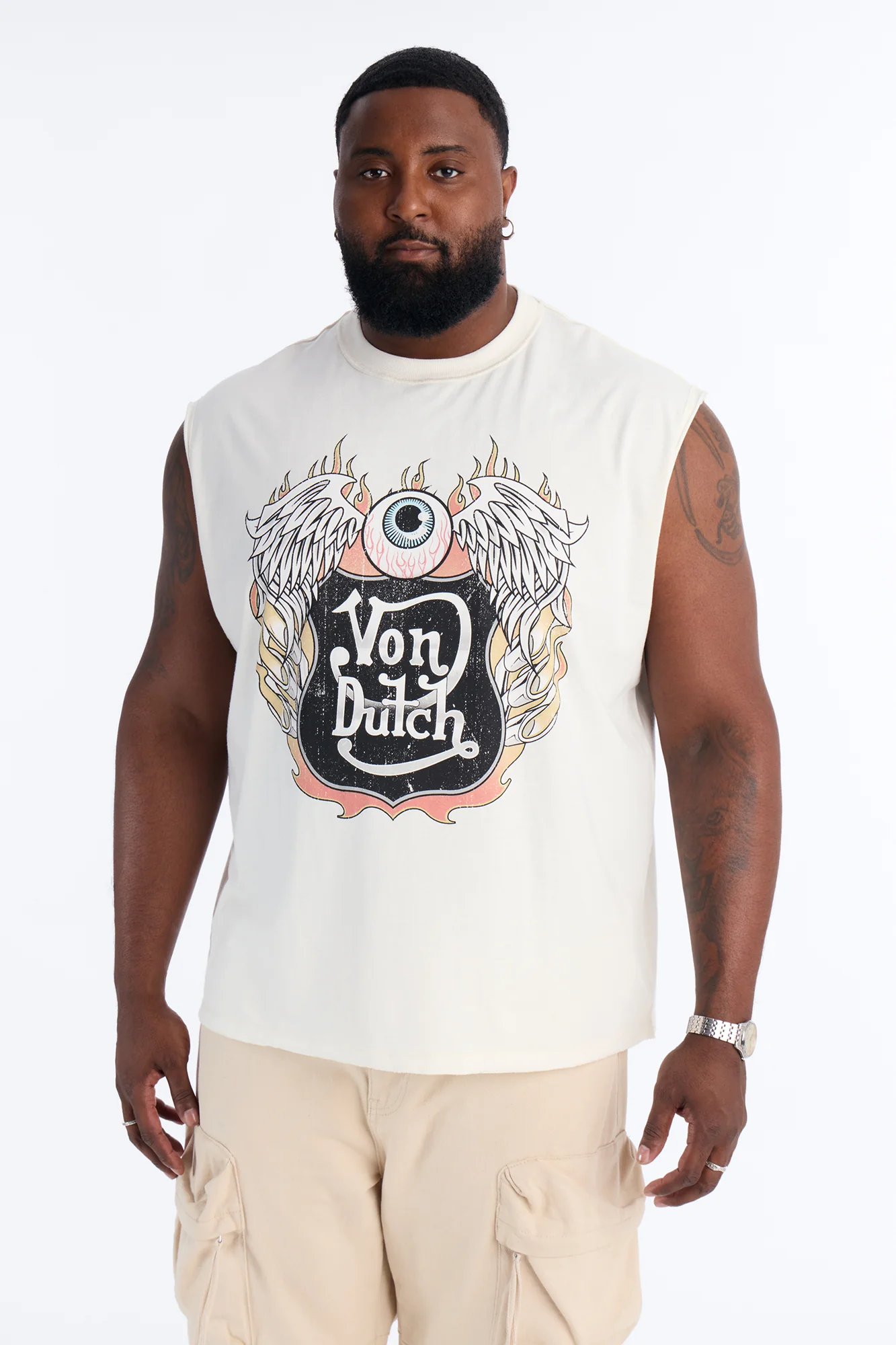 Von Dutch Motor Heavy Weight Muscle Tee - Cream - Image 4