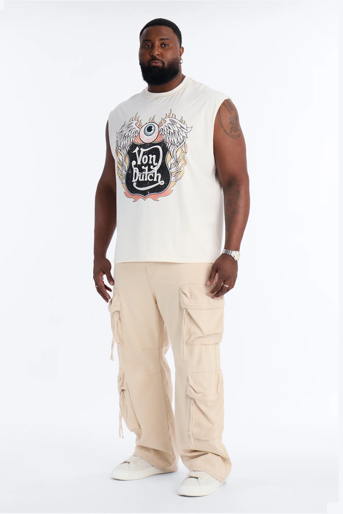 Von Dutch Motor Heavy Weight Muscle Tee - Cream - Image 5