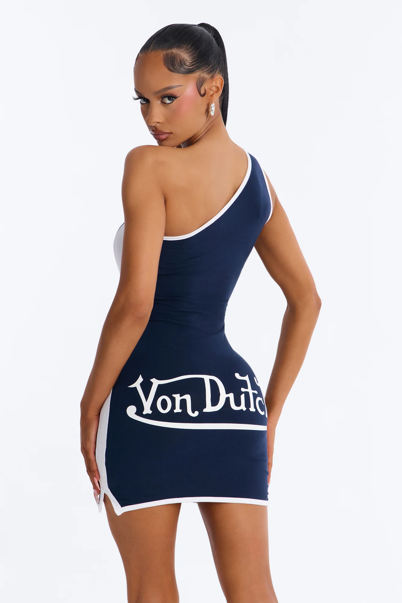 Von Dutch Off Shoulder Mini Dress - Navy - Image 5