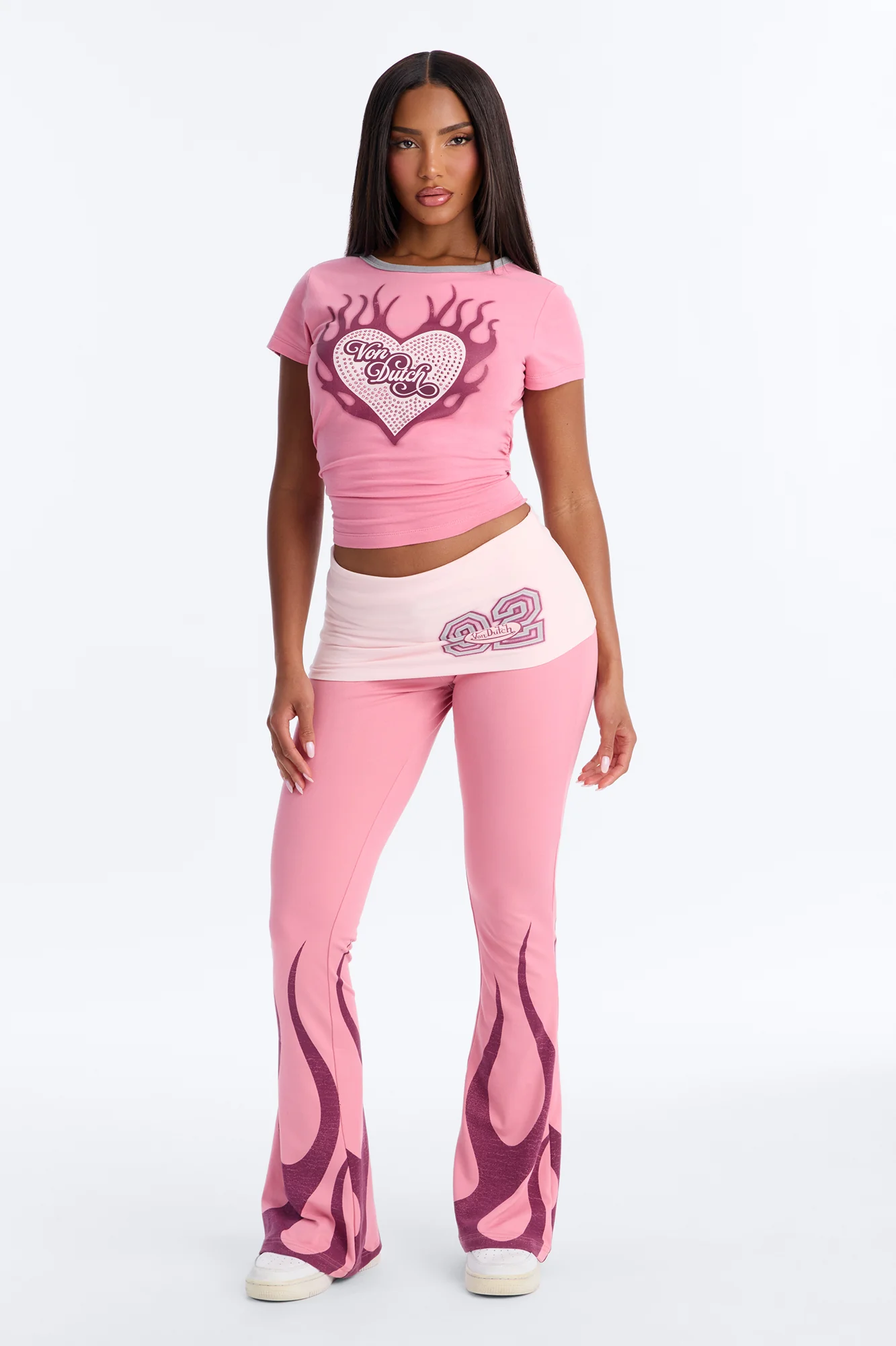 Von Dutch On Fire Flare Pants - Pink