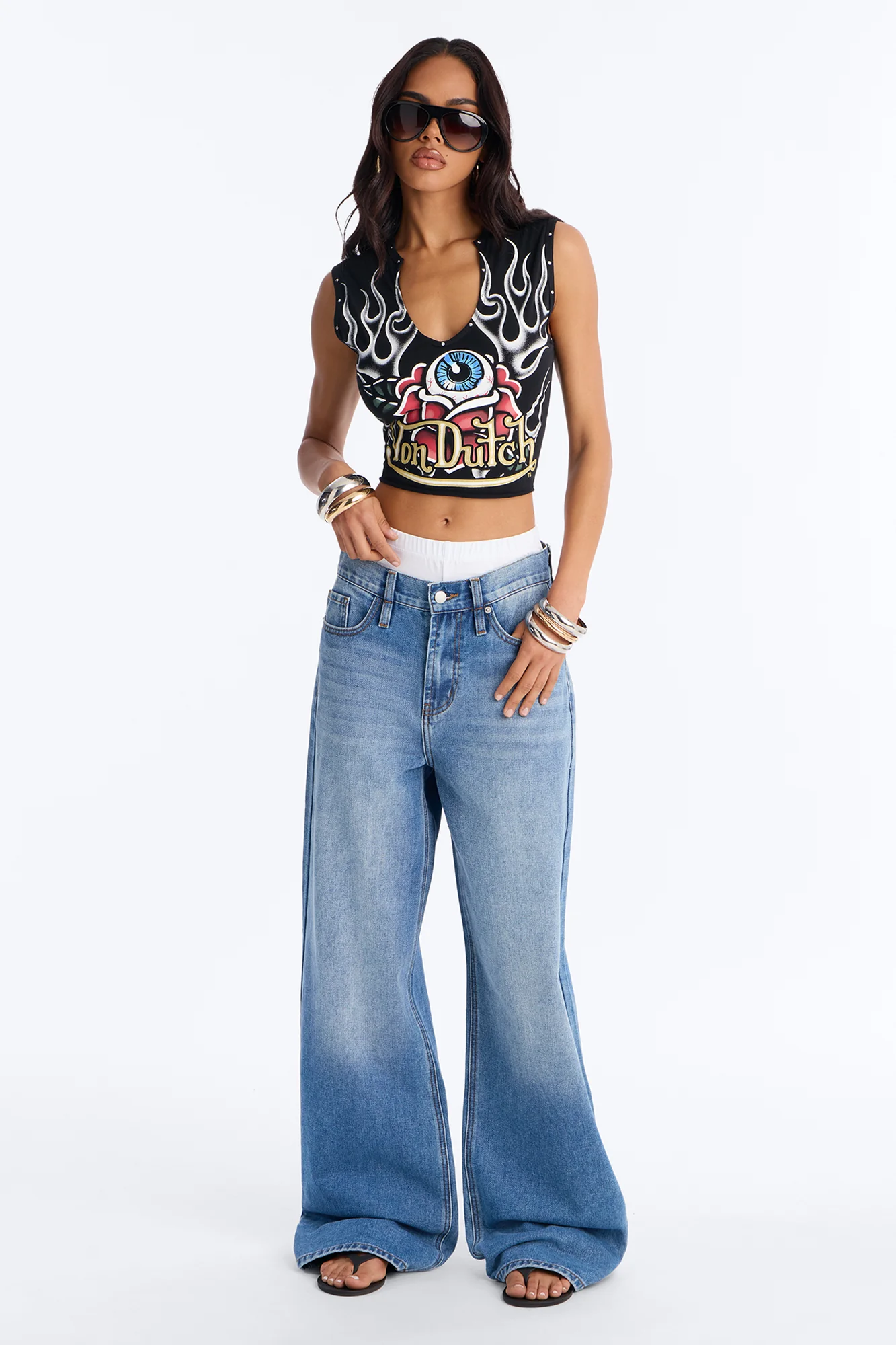 Von Dutch Rocker Eye Rose Tank With Studs - Black - Image 2