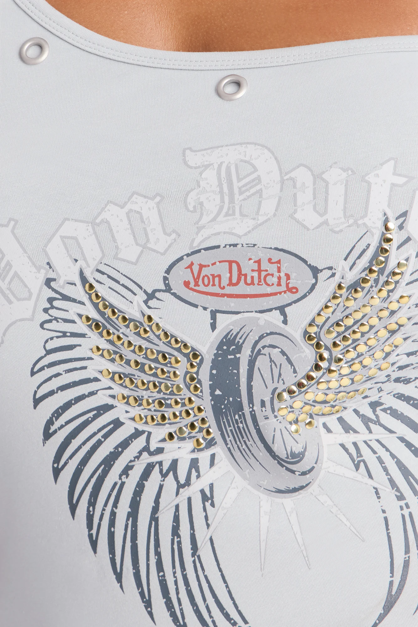 Von Dutch Rocker One Shoulder Studded Tank - Grey - Image 7