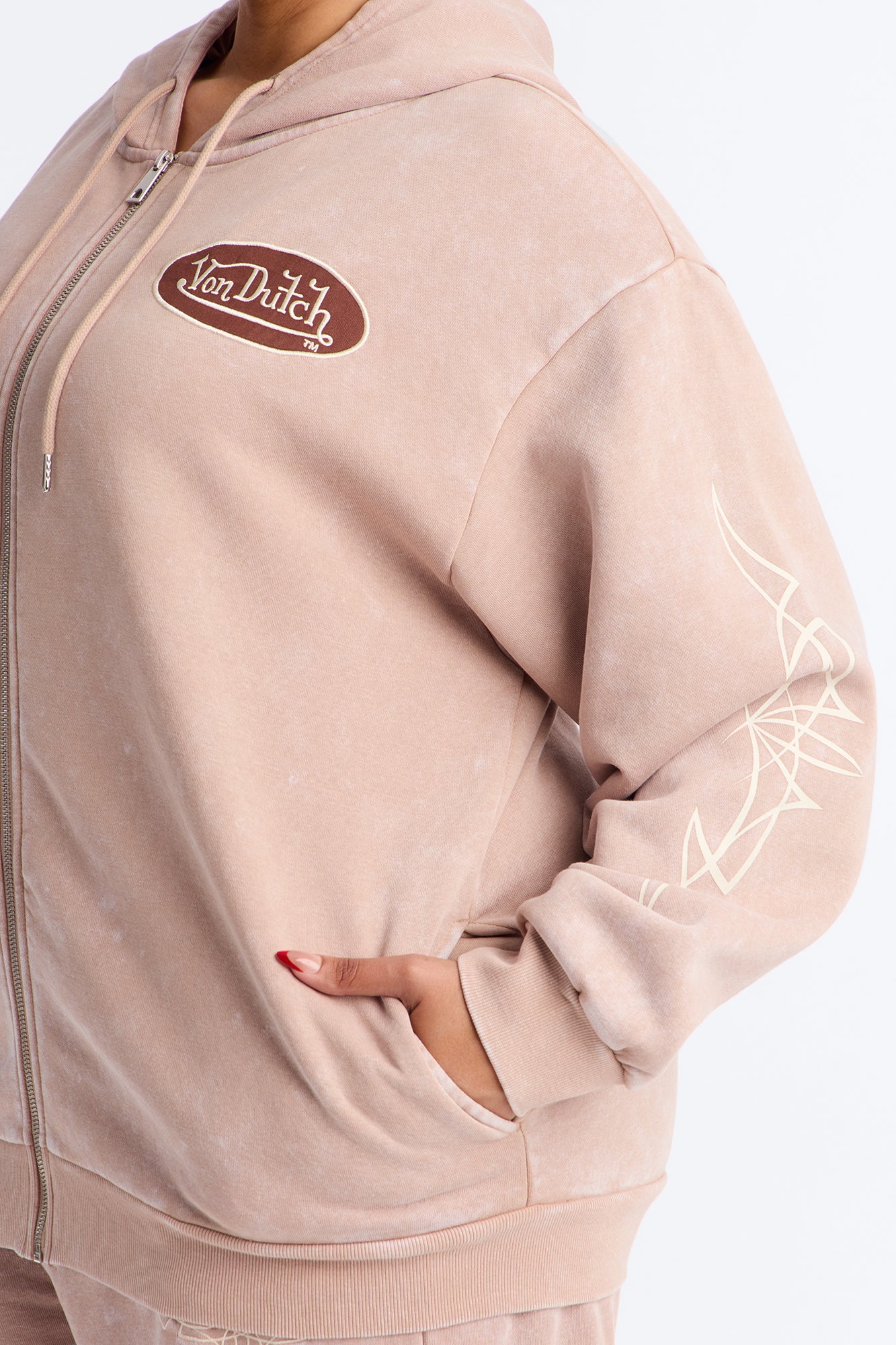 Von Dutch Washed Zip Up Sweatshirt - Taupe - Image 7