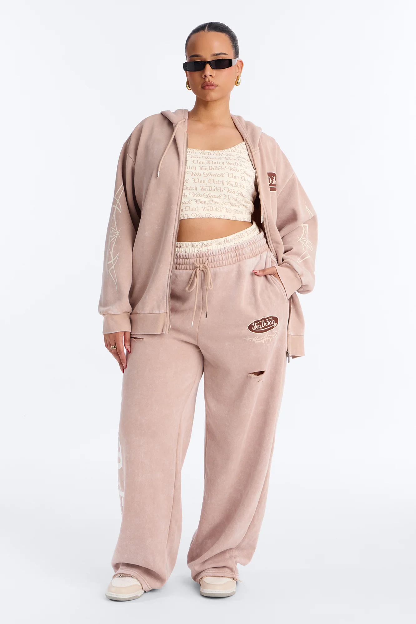 Von Dutch Wide Leg Washed Pant - Taupe - Image 5