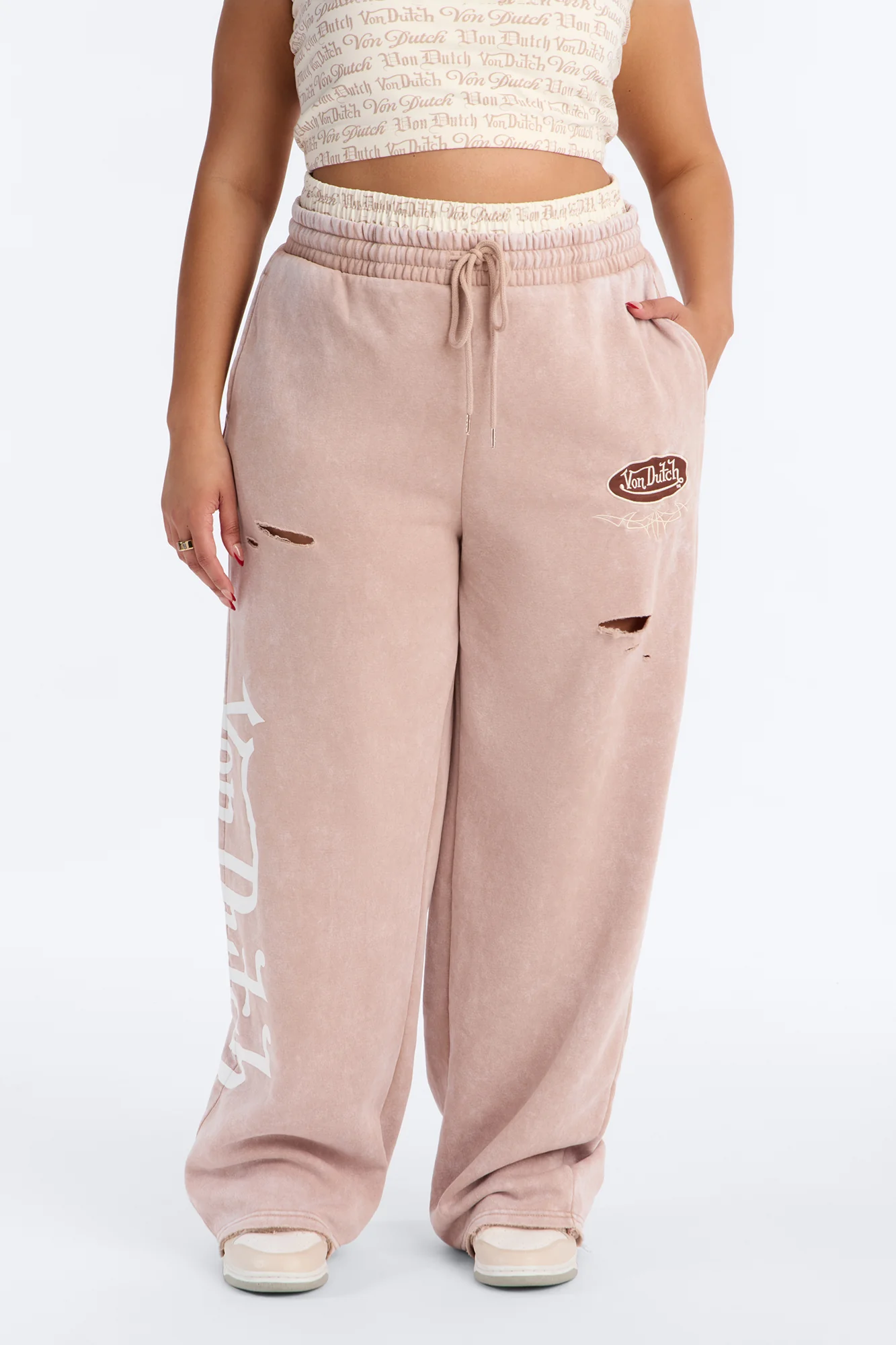Von Dutch Wide Leg Washed Pant - Taupe - Image 6
