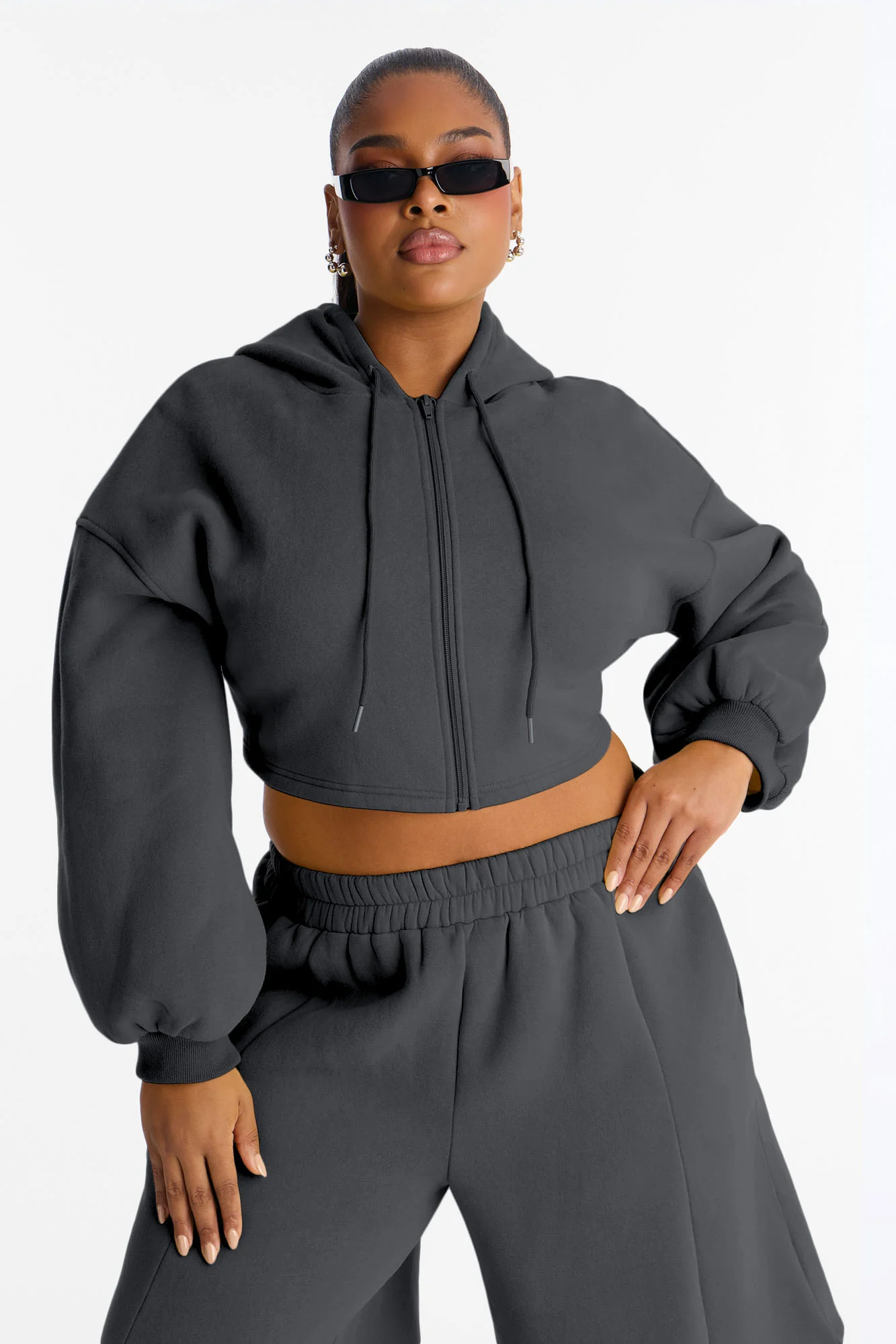 Wake Up Check Fleece Jort Set - Charcoal - Image 6