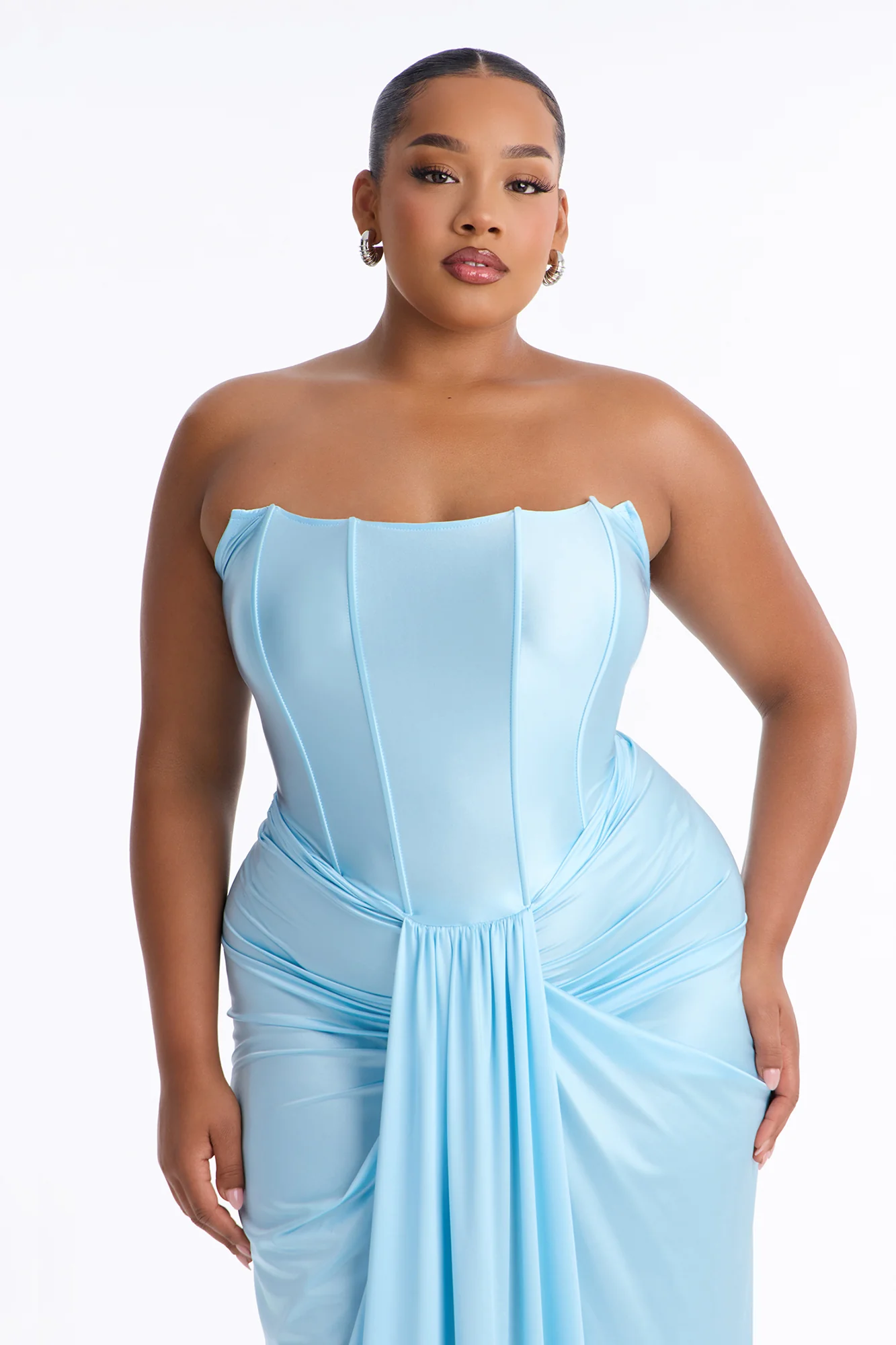 Warm Horizon Satin Maxi Gown - Light Blue - Image 5