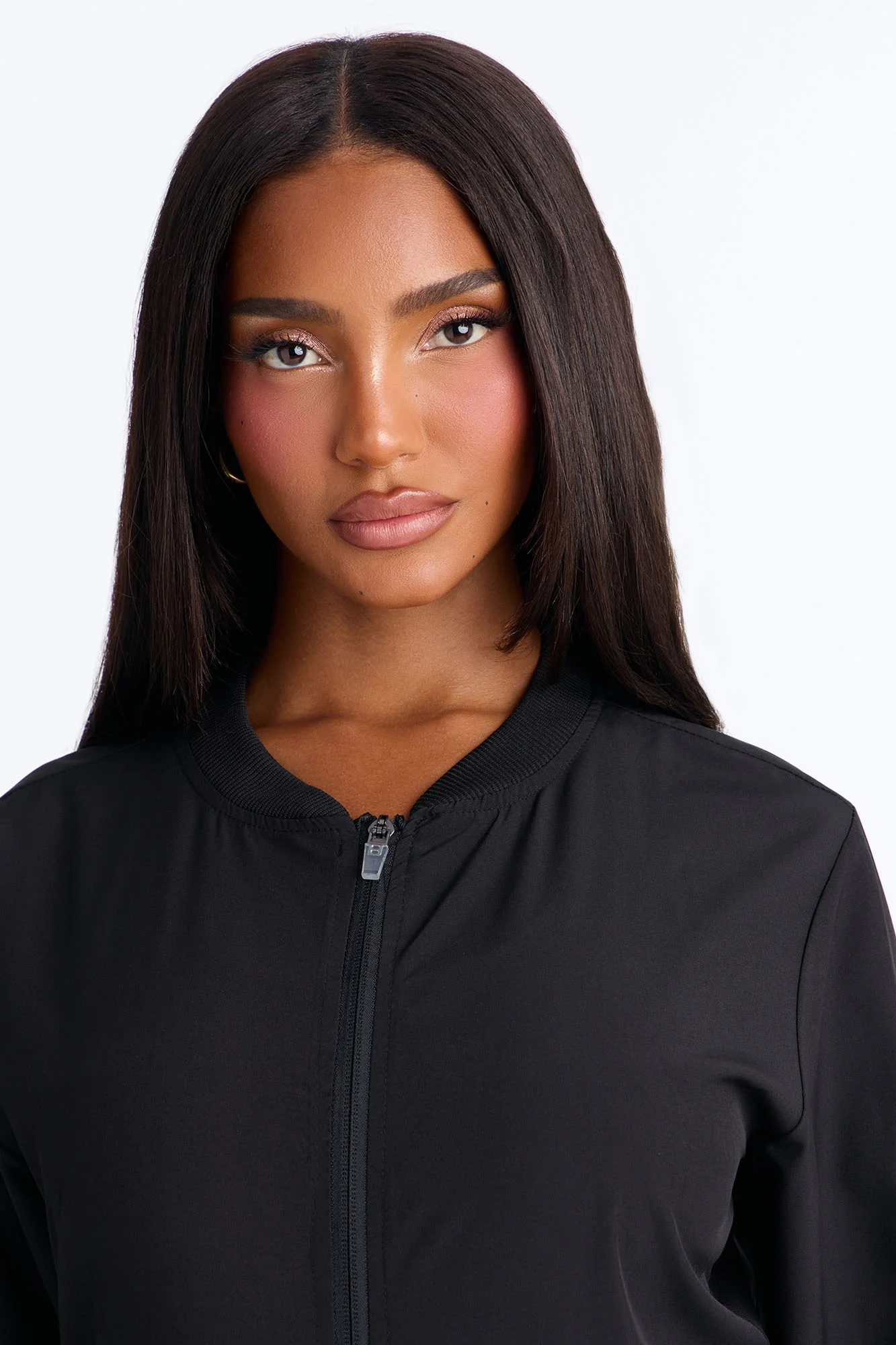 Warm Me Up 4 Way Stretch Zip Up Bomber Scrub Jacket - Black - Image 4