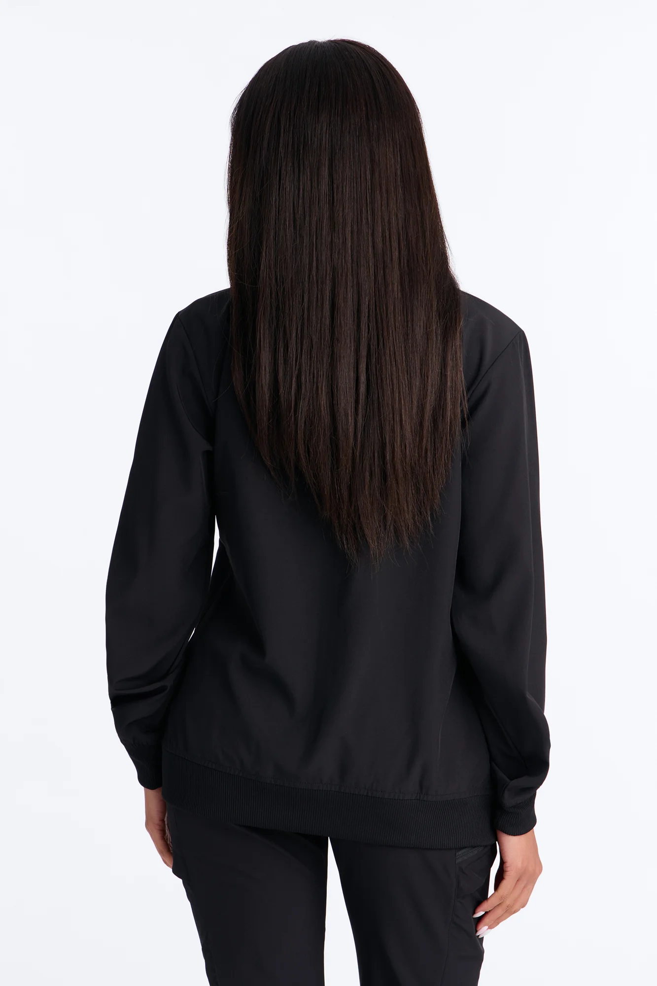 Warm Me Up 4 Way Stretch Zip Up Bomber Scrub Jacket - Black - Image 5