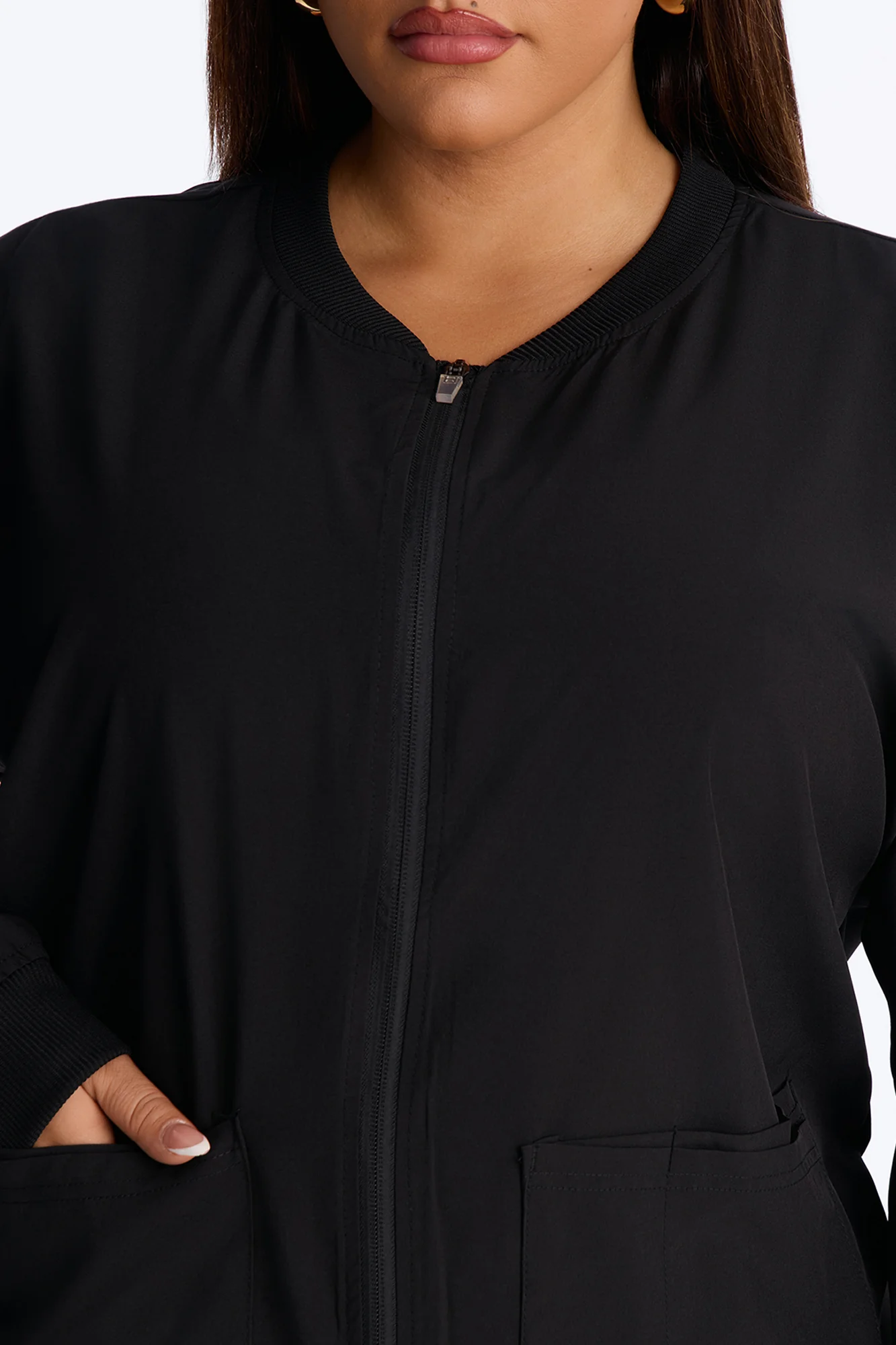 Warm Me Up 4 Way Stretch Zip Up Bomber Scrub Jacket - Black - Image 8