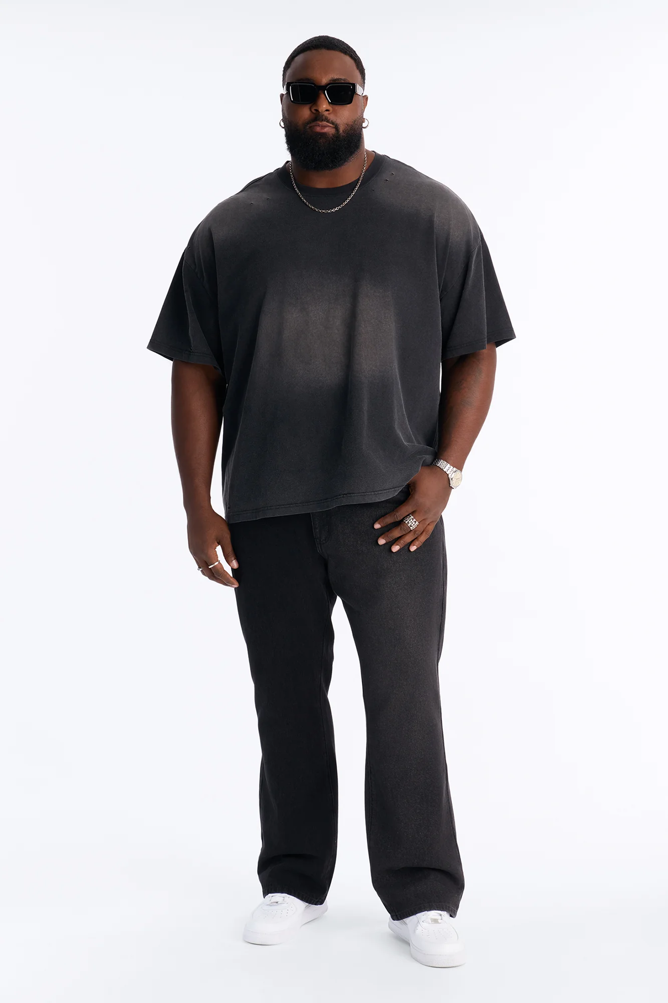 Washed Down Destructed Crewneck Tee - Washed Black - Image 6