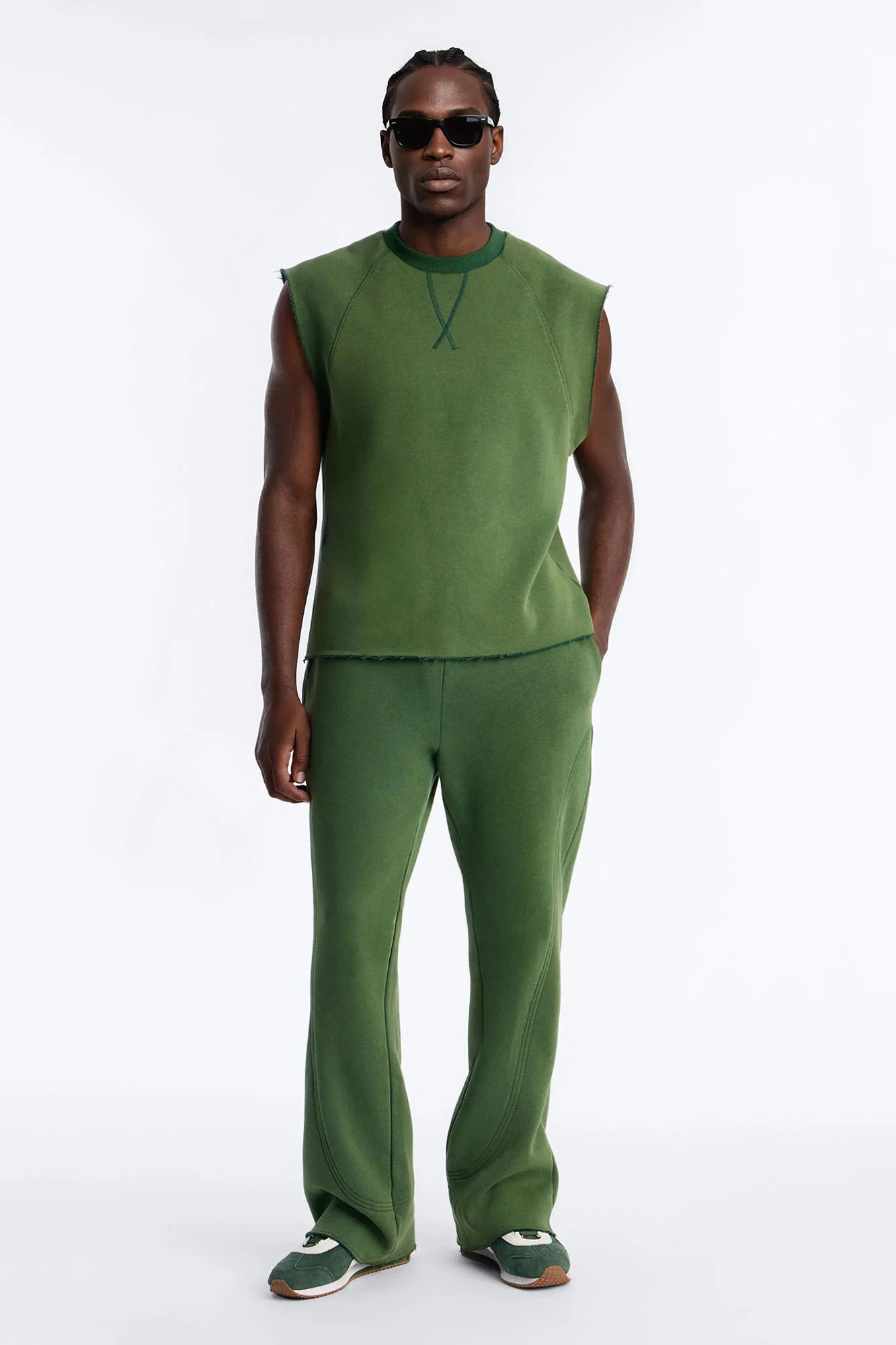 Washed Raw Edge Relaxed Muscle Tee - Green - Image 2