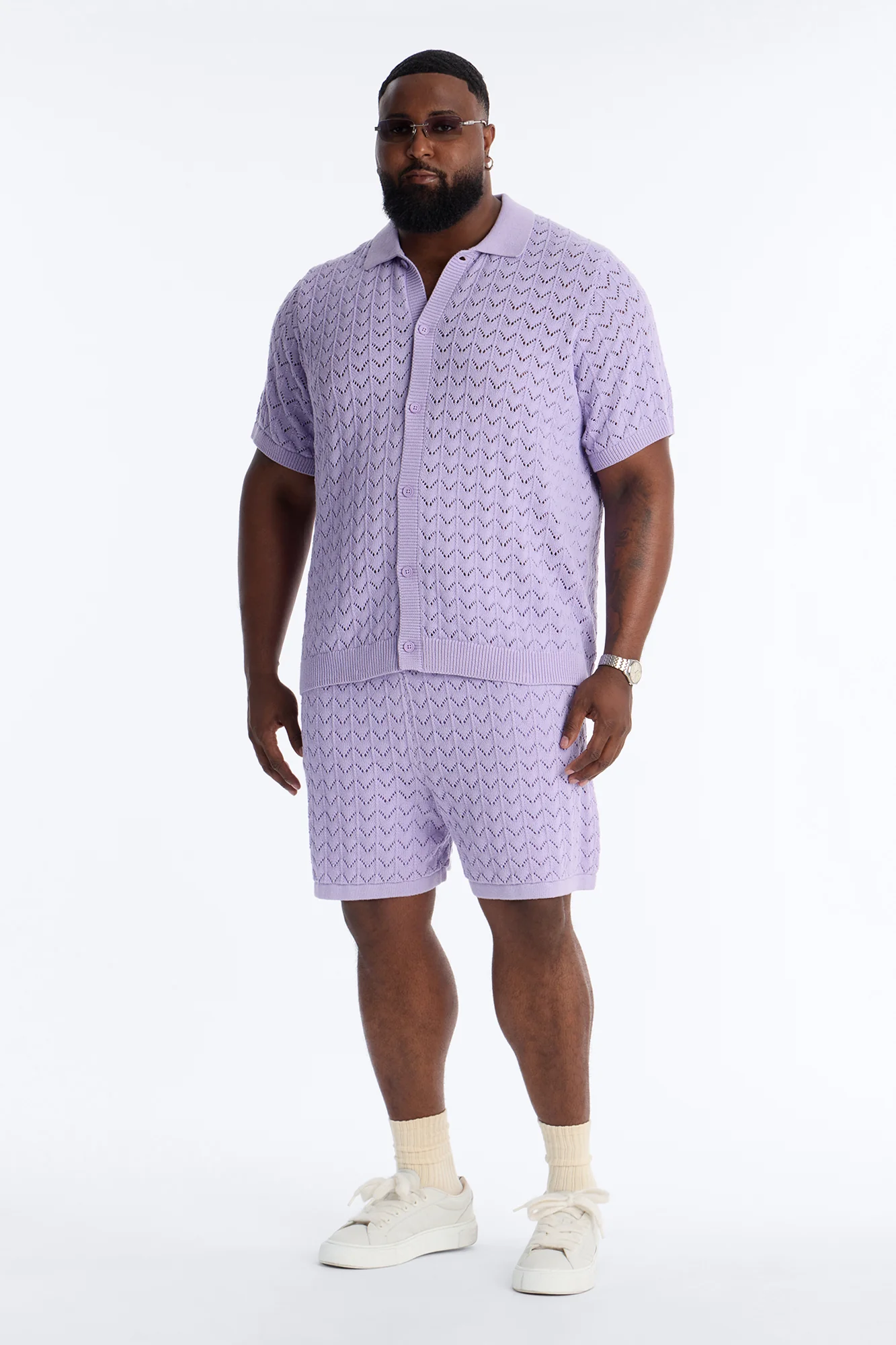 Waterfall Texture Open Knit Shirt - Lavender - Image 6