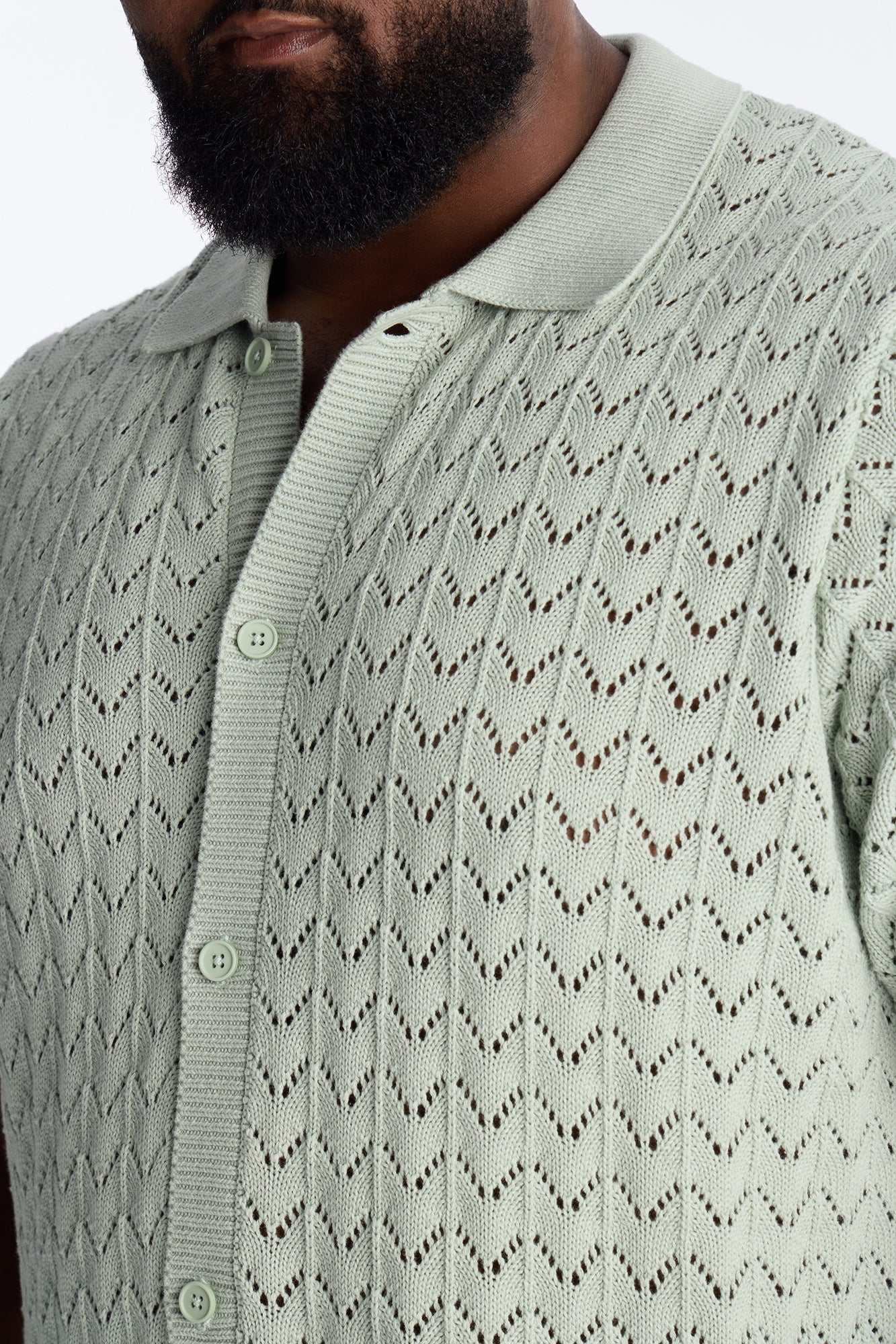 Waterfall Texture Open Knit Shirt - Sage - Image 8
