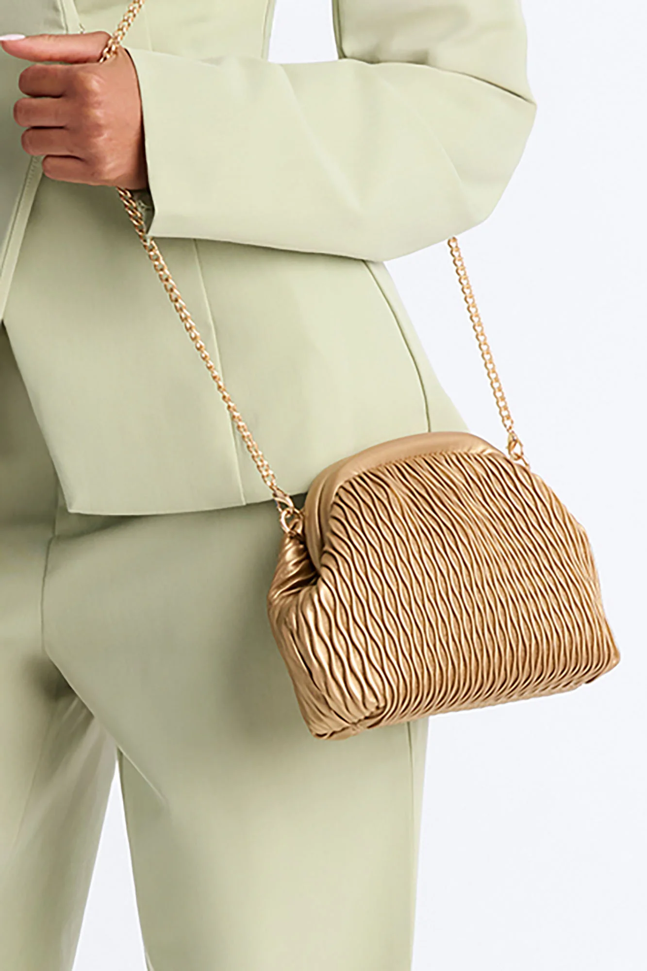 Waves Of The Ocean Faux Leather Clutch - Gold