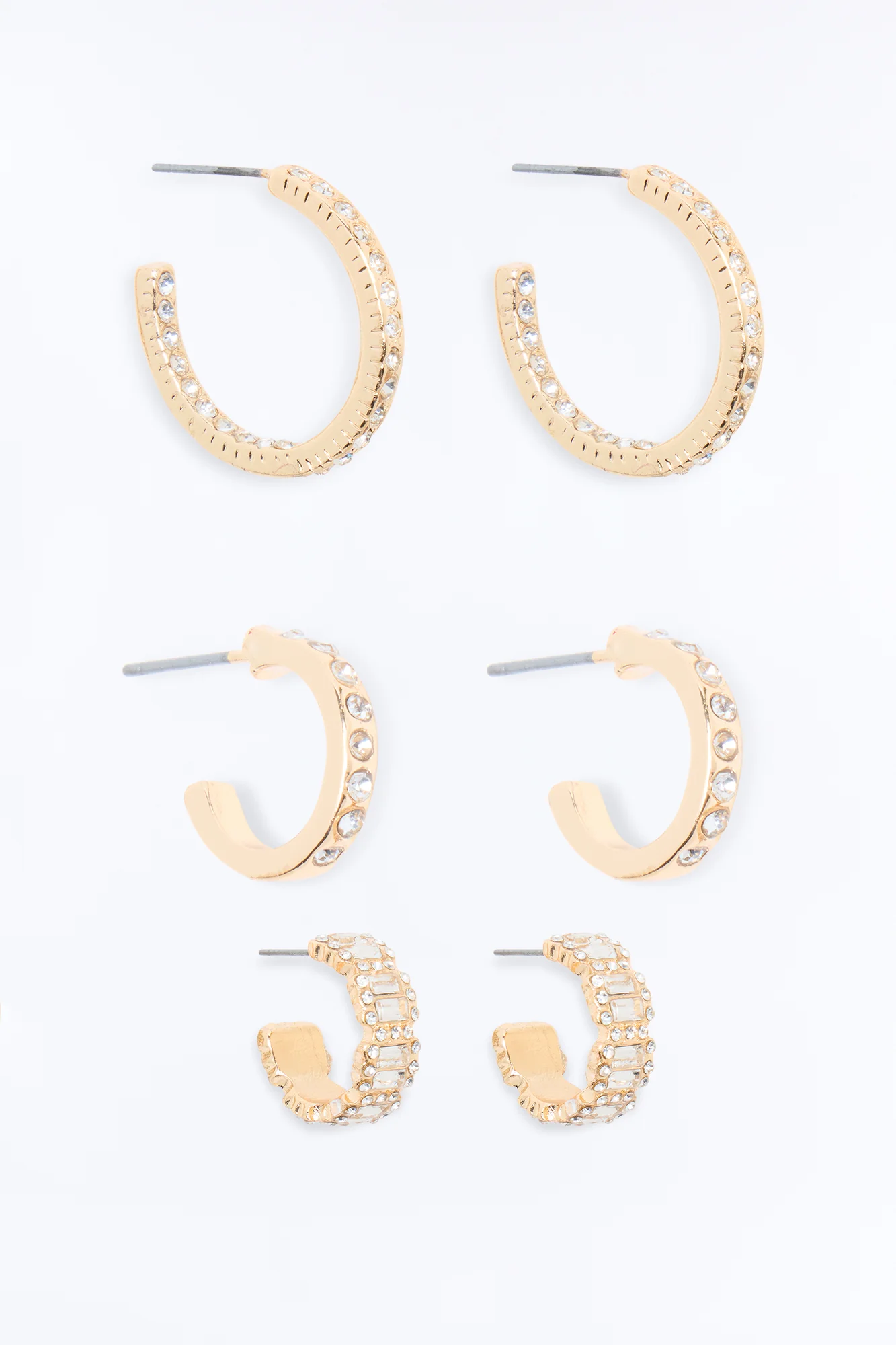 Weekend Vibes Rhinestone 3 Pair Multi Earring Set - Gold