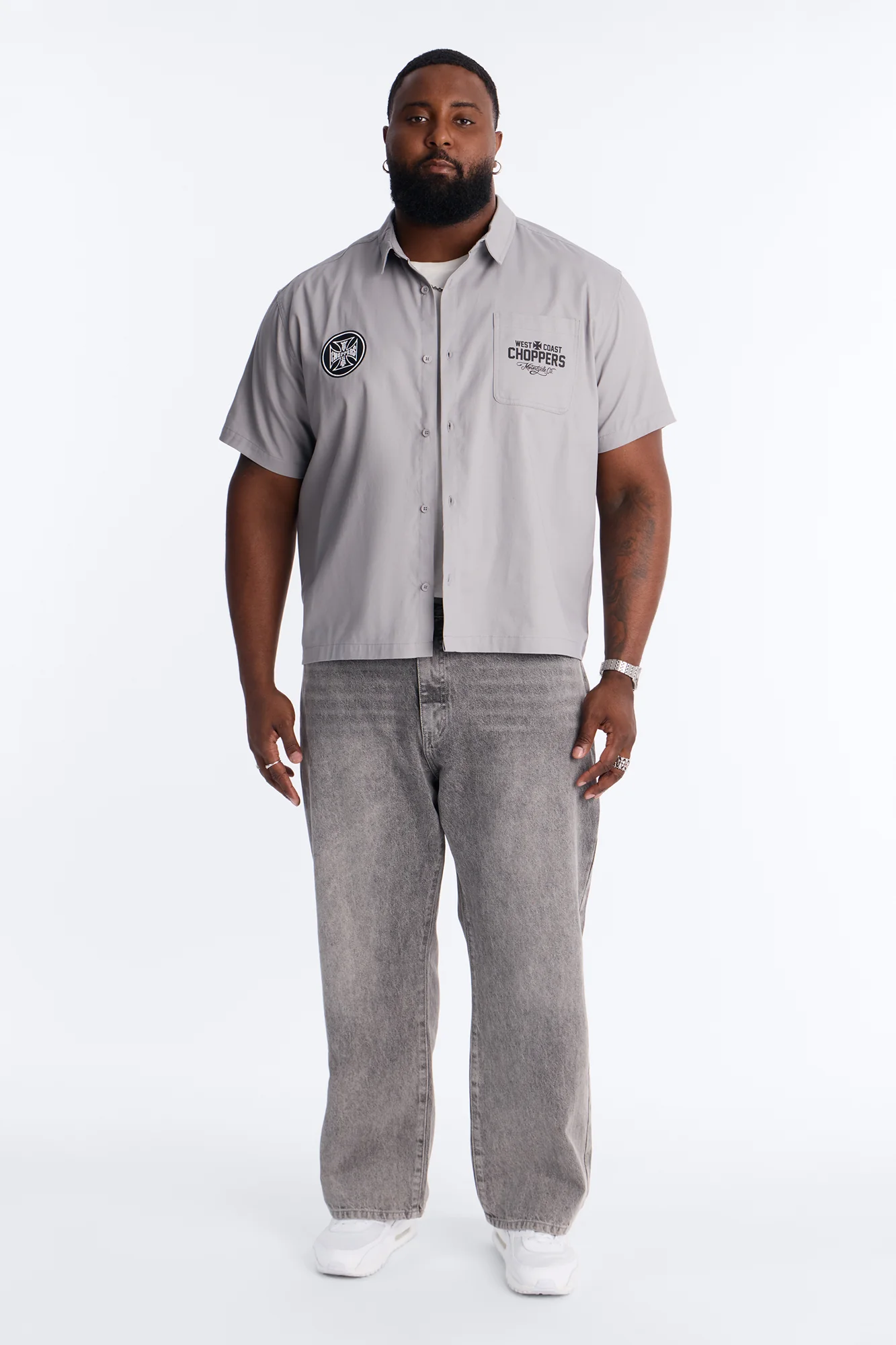 West Coast Choppers Patch Button Up Shirt - Light Grey - Image 6