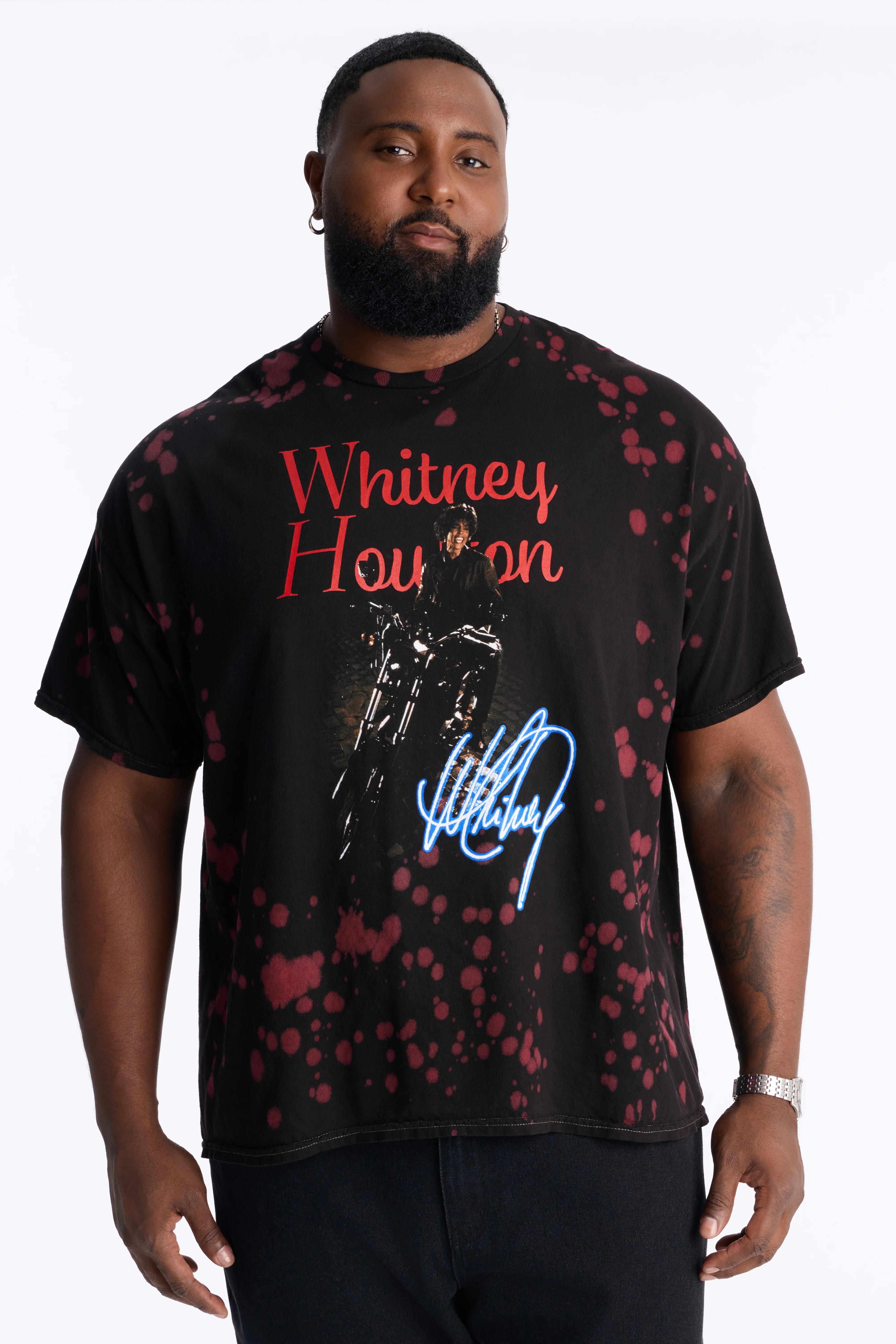 Whitney Houston Dyed Short Sleeve Tee - Black/Red - Image 5