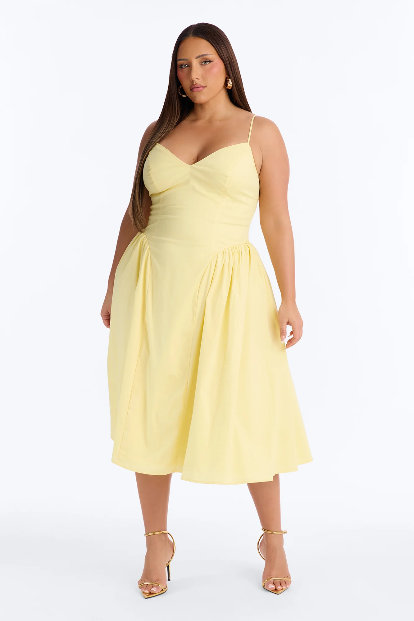 Whitney Pleated Poplin Midi Dress - Yellow - Image 5
