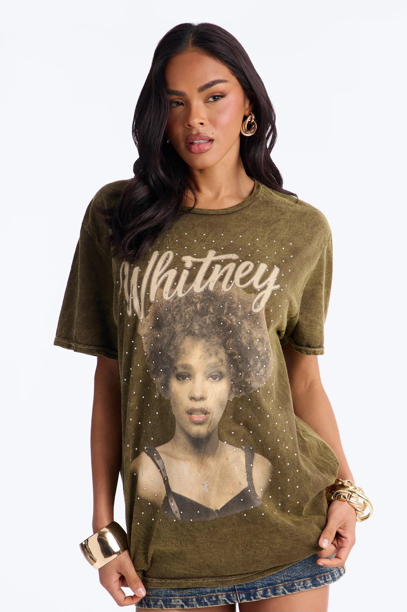 Whitney Washed Tee With Rhinestones - Brown - Image 3