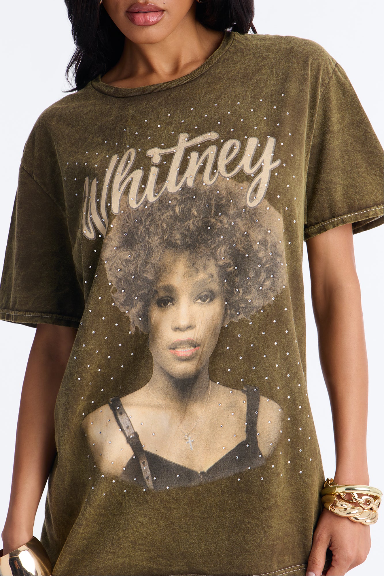 Whitney Washed Tee With Rhinestones - Brown - Image 4