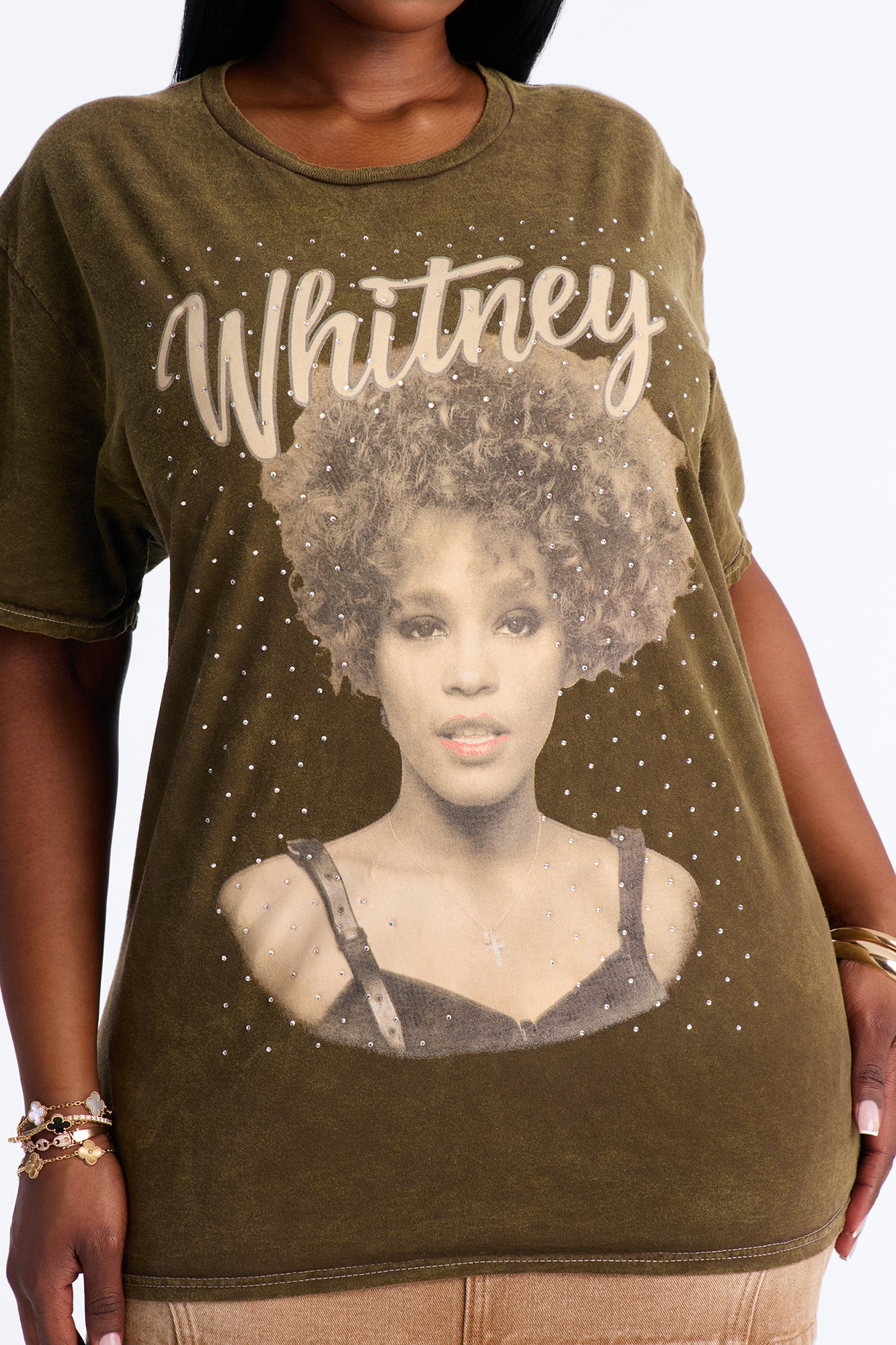 Whitney Washed Tee With Rhinestones - Brown - Image 7