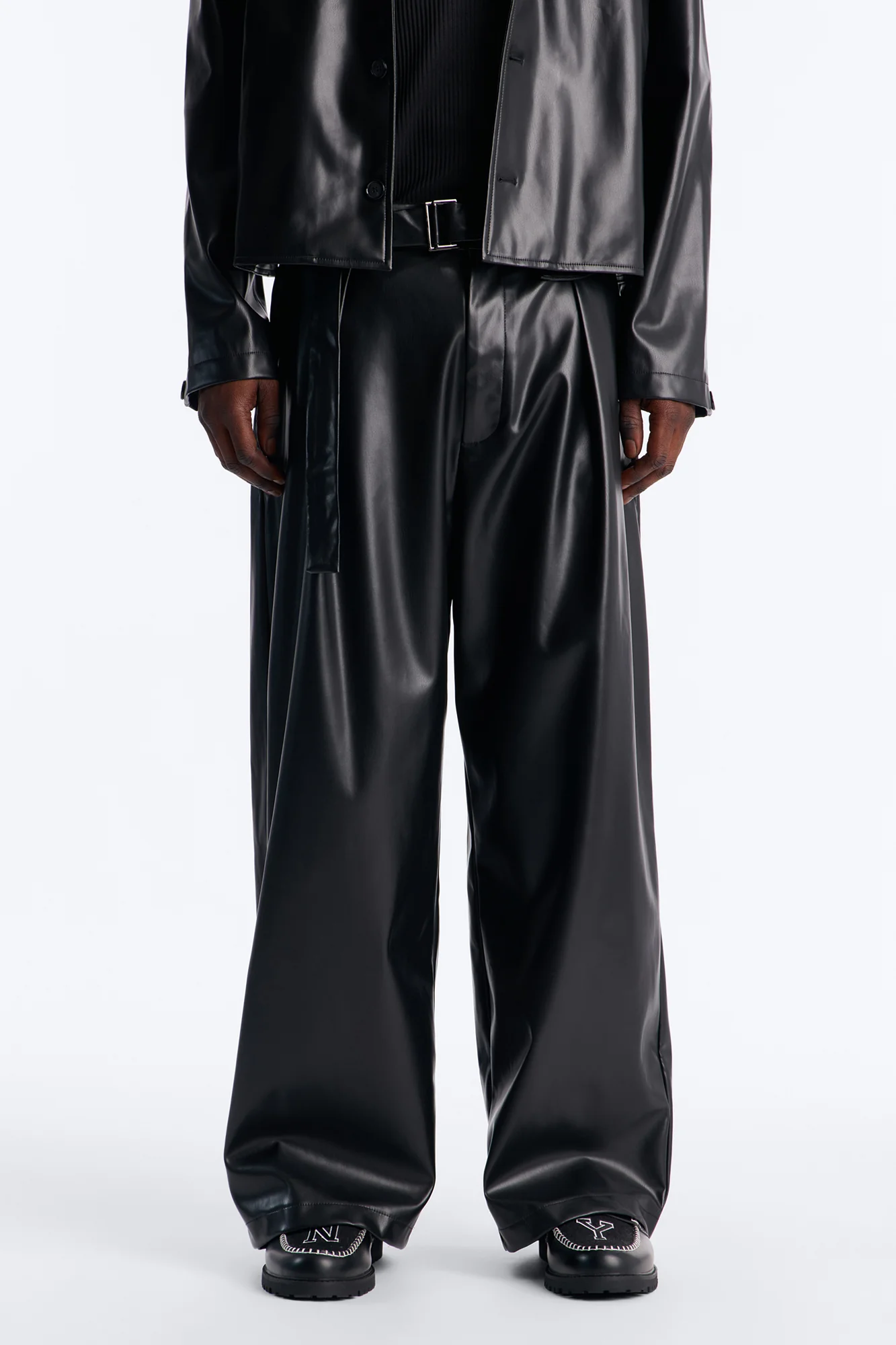 Wide Leg Maverick Faux Leather Trouser - Black