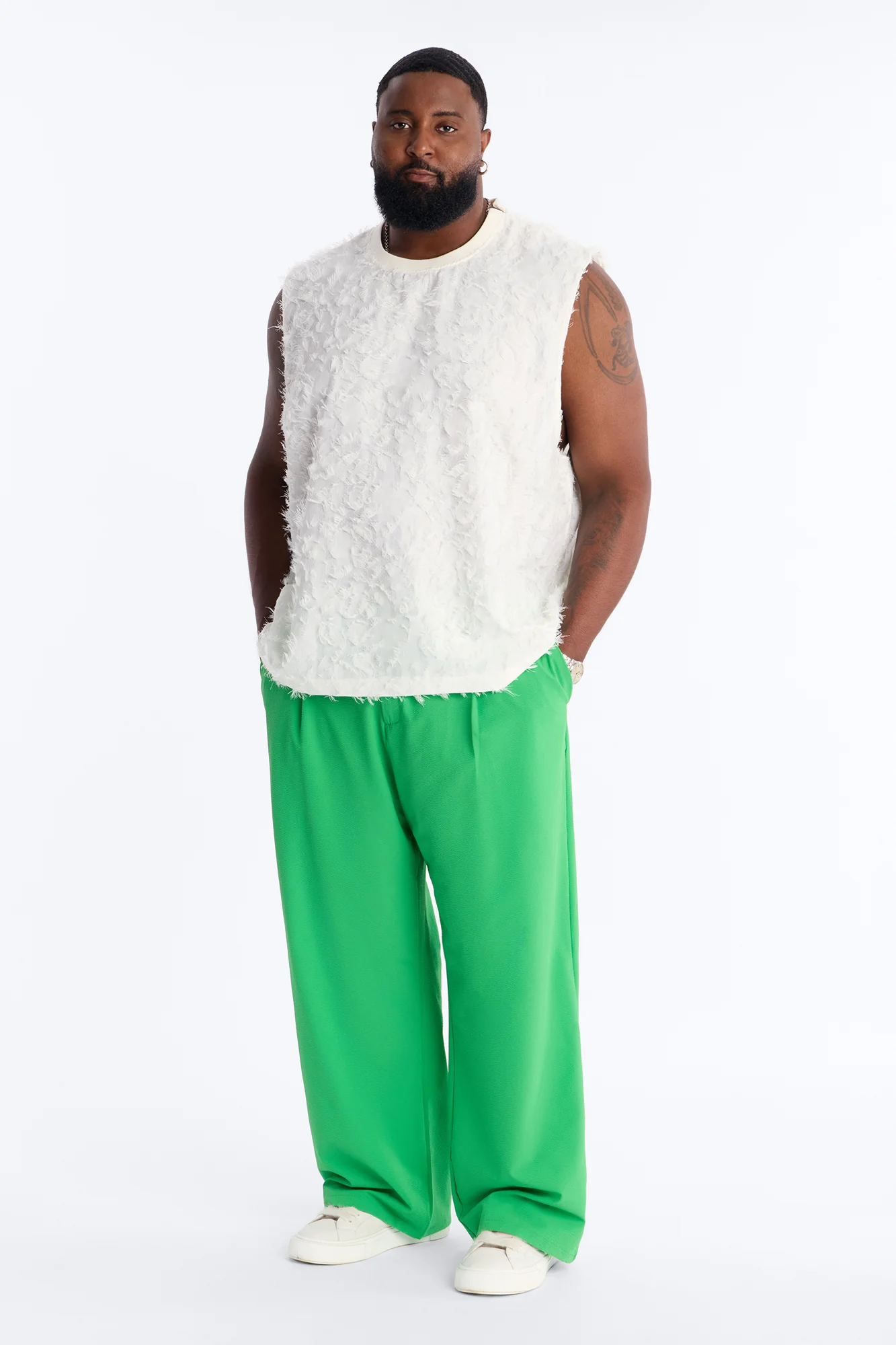 Wide Leg Textured Seersucker Trouser - Green - Image 6