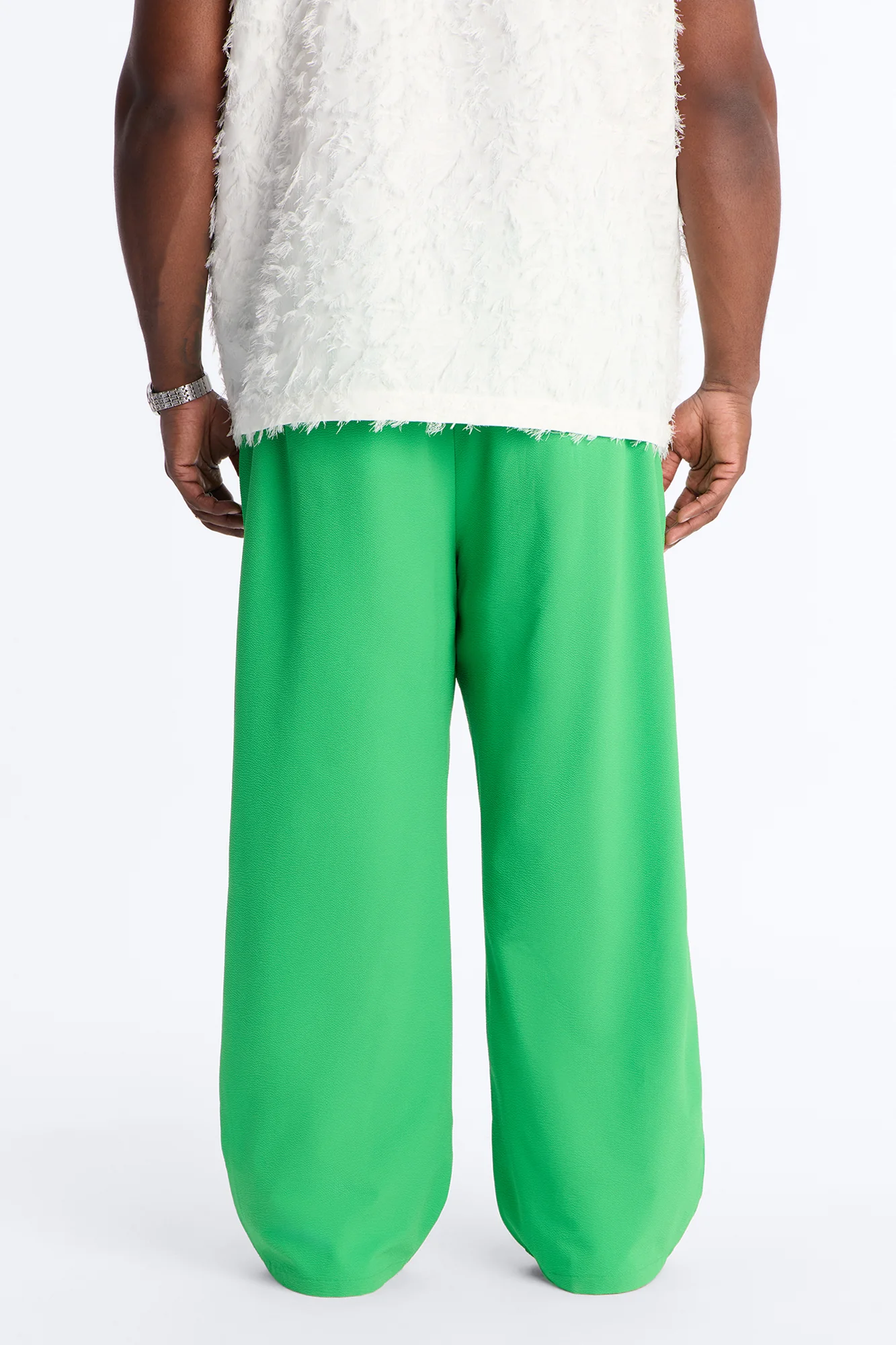 Wide Leg Textured Seersucker Trouser - Green - Image 8