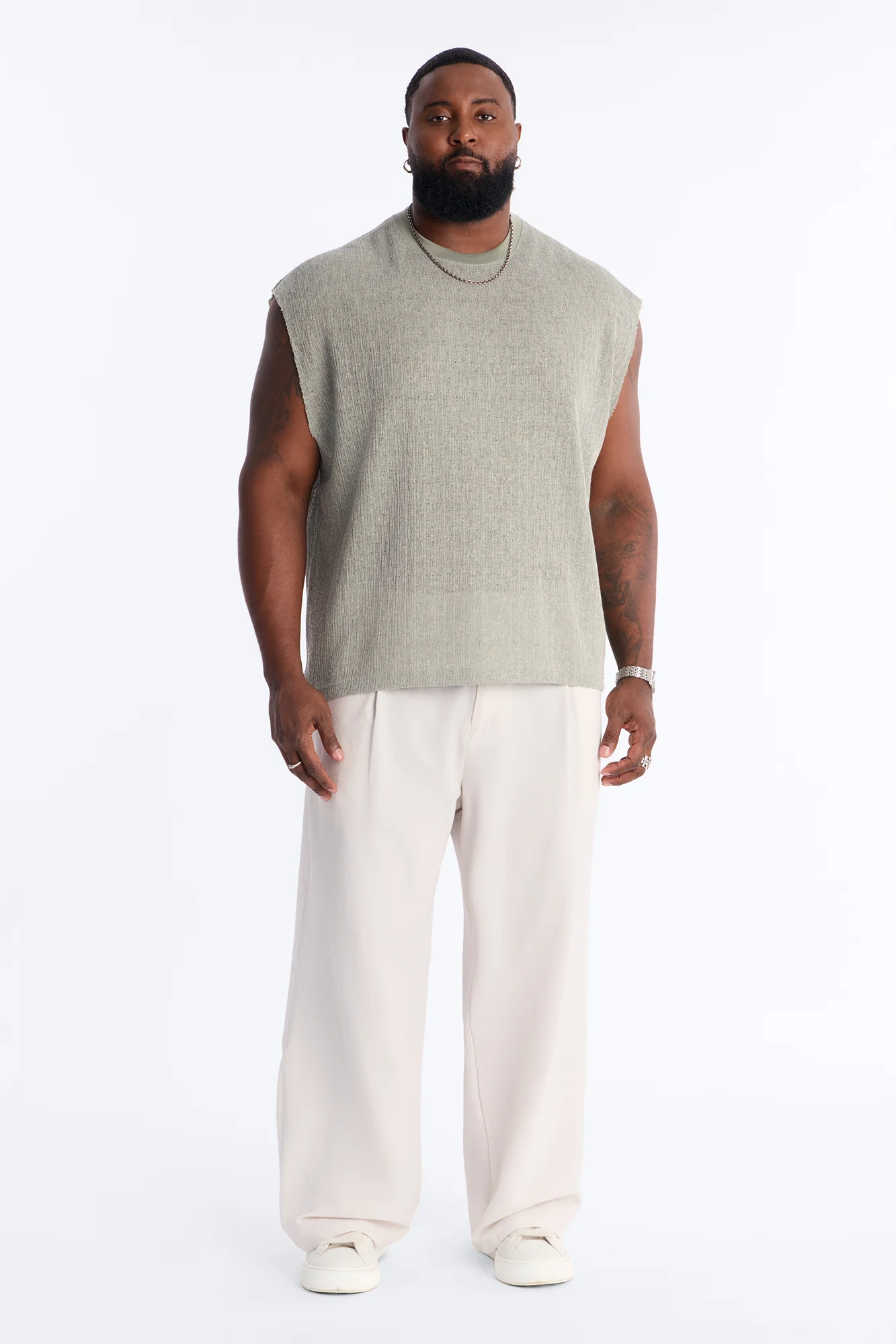 Wide Leg Textured Seersucker Trouser - Tan - Image 7
