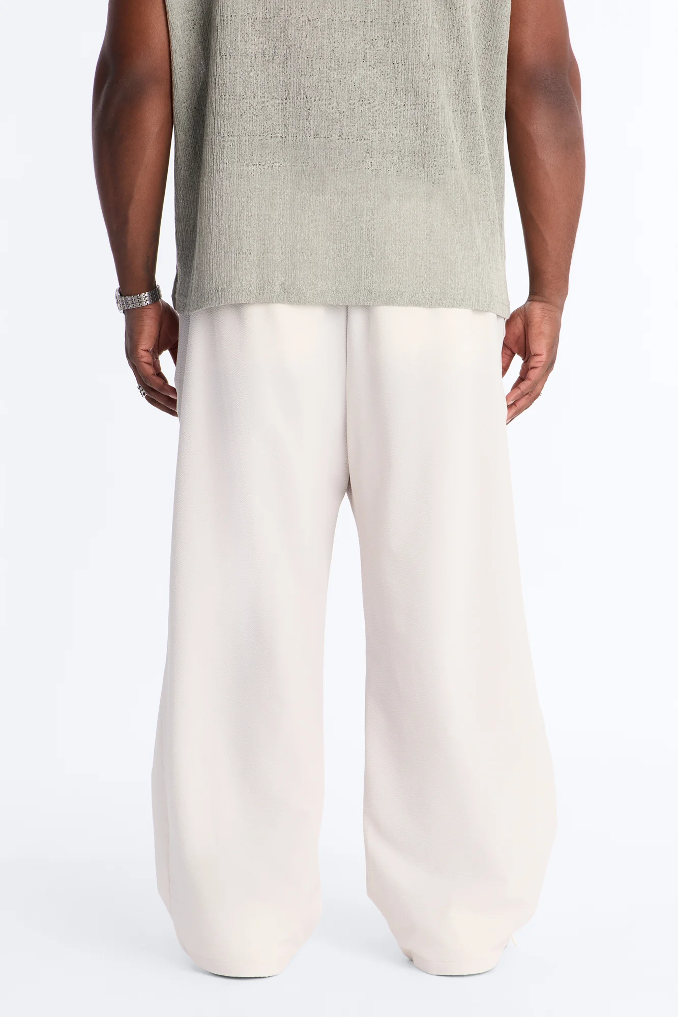 Wide Leg Textured Seersucker Trouser - Tan - Image 9