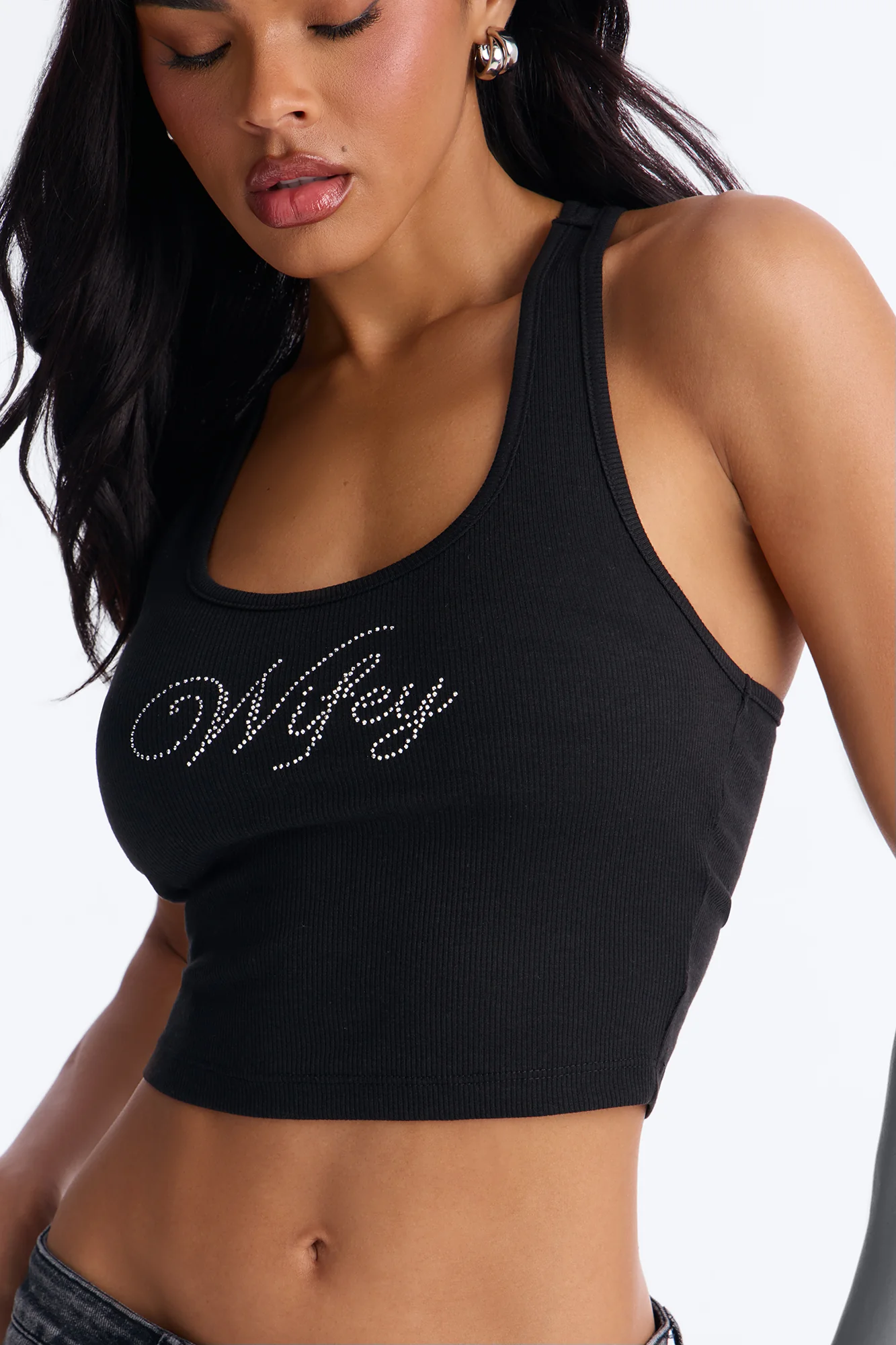 WifeyTo Be Rhinestone Tank Top - Black - Image 3
