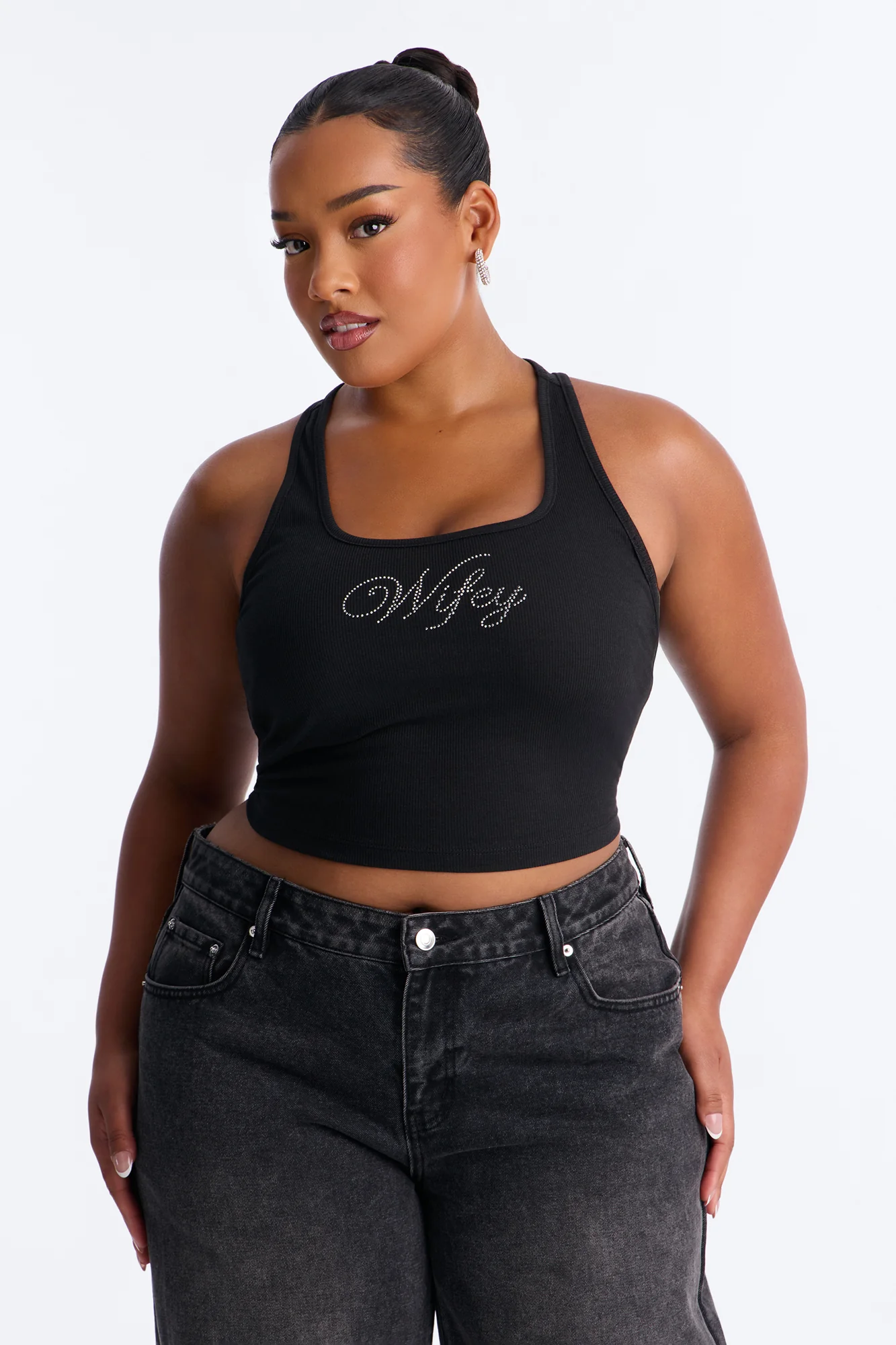 WifeyTo Be Rhinestone Tank Top - Black - Image 5