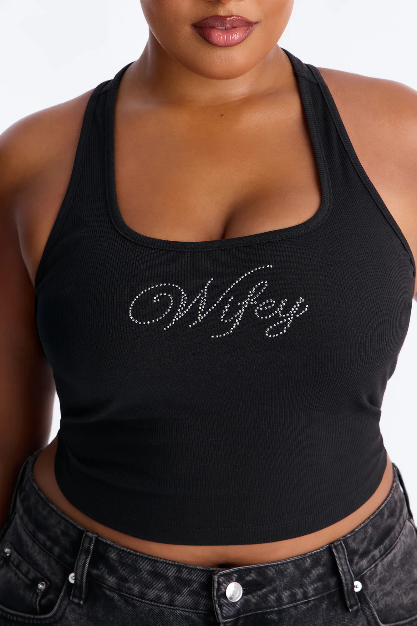 WifeyTo Be Rhinestone Tank Top - Black - Image 7
