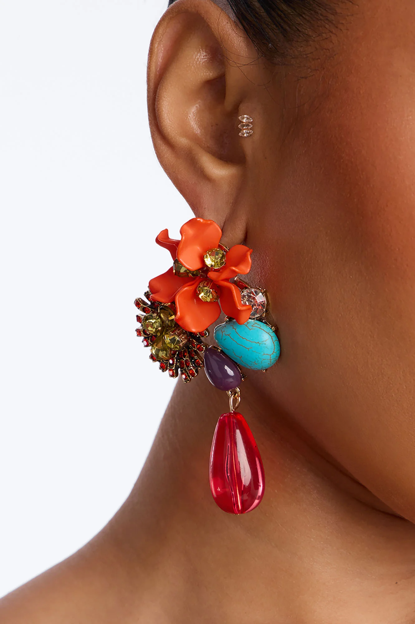 Wild Flower Rhinestone Drop Earrings - Multi Color