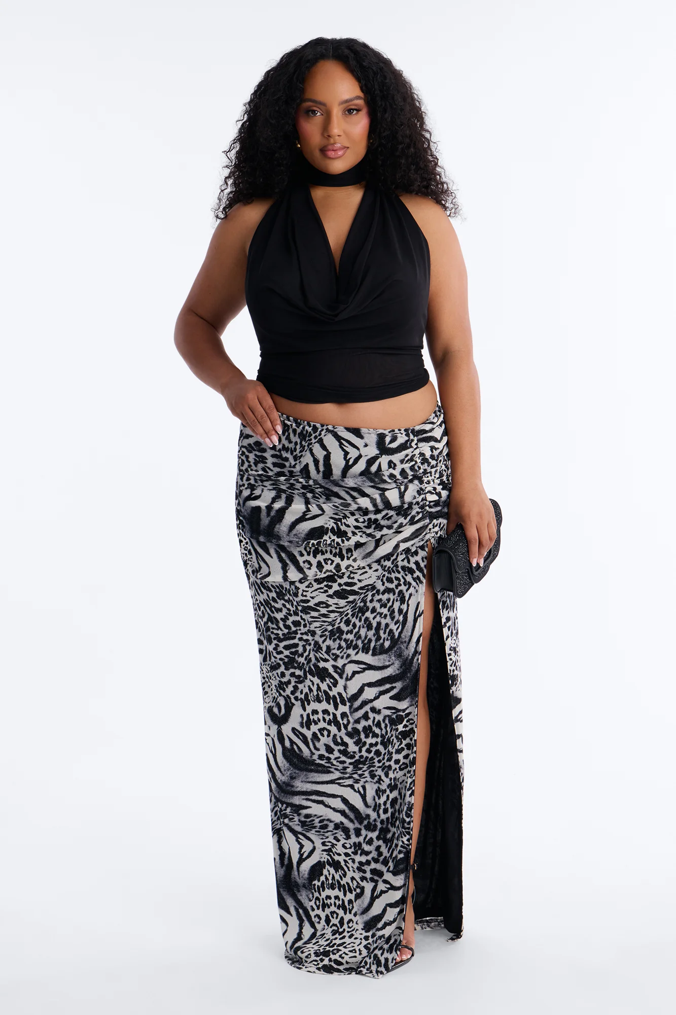 Wild For You Low Rise Shimmer Animal Maxi Skirt - Black/combo - Image 4