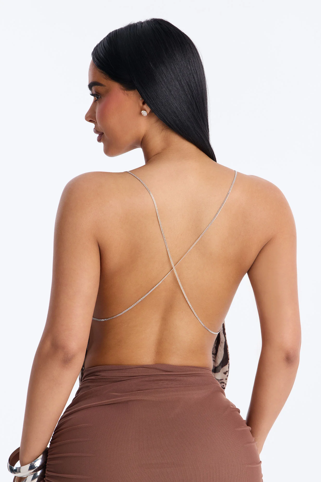 Wild Vibes Leopard Chain Strap Satin Halter Top - Brown/combo - Image 4