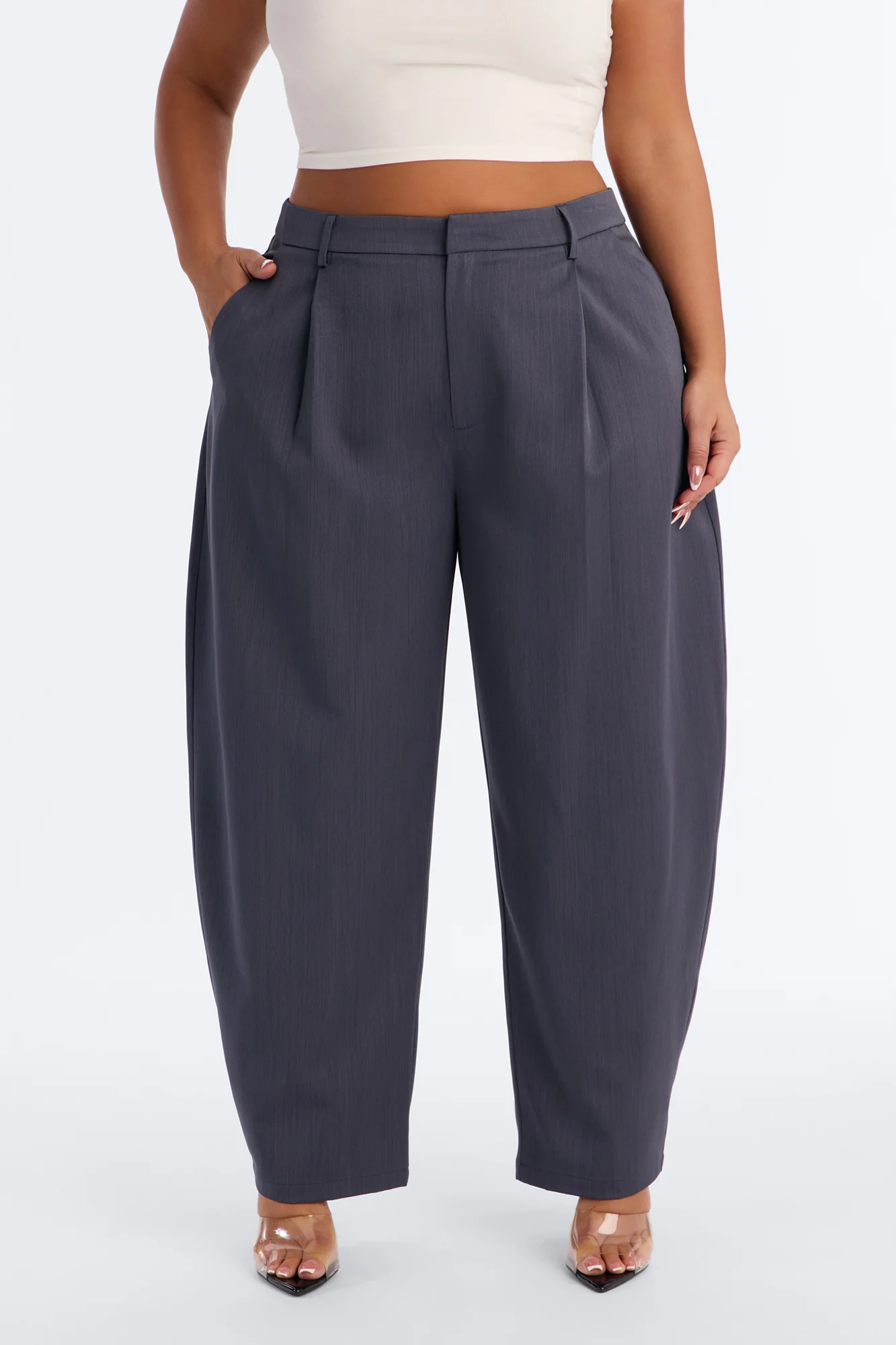 Willow High Rise Barrel Leg Trouser Pant - Charcoal - Image 2