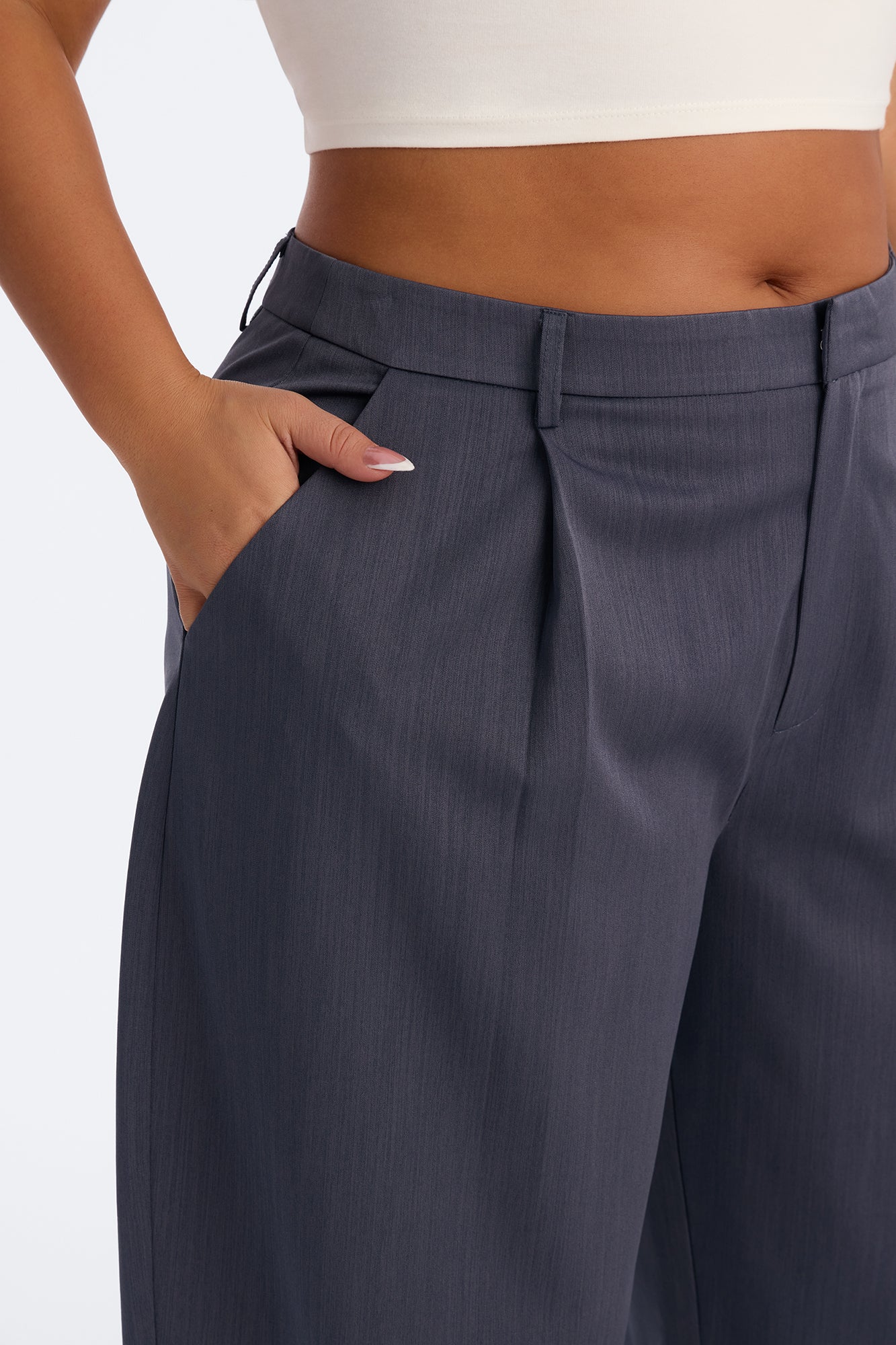 Willow High Rise Barrel Leg Trouser Pant - Charcoal - Image 3