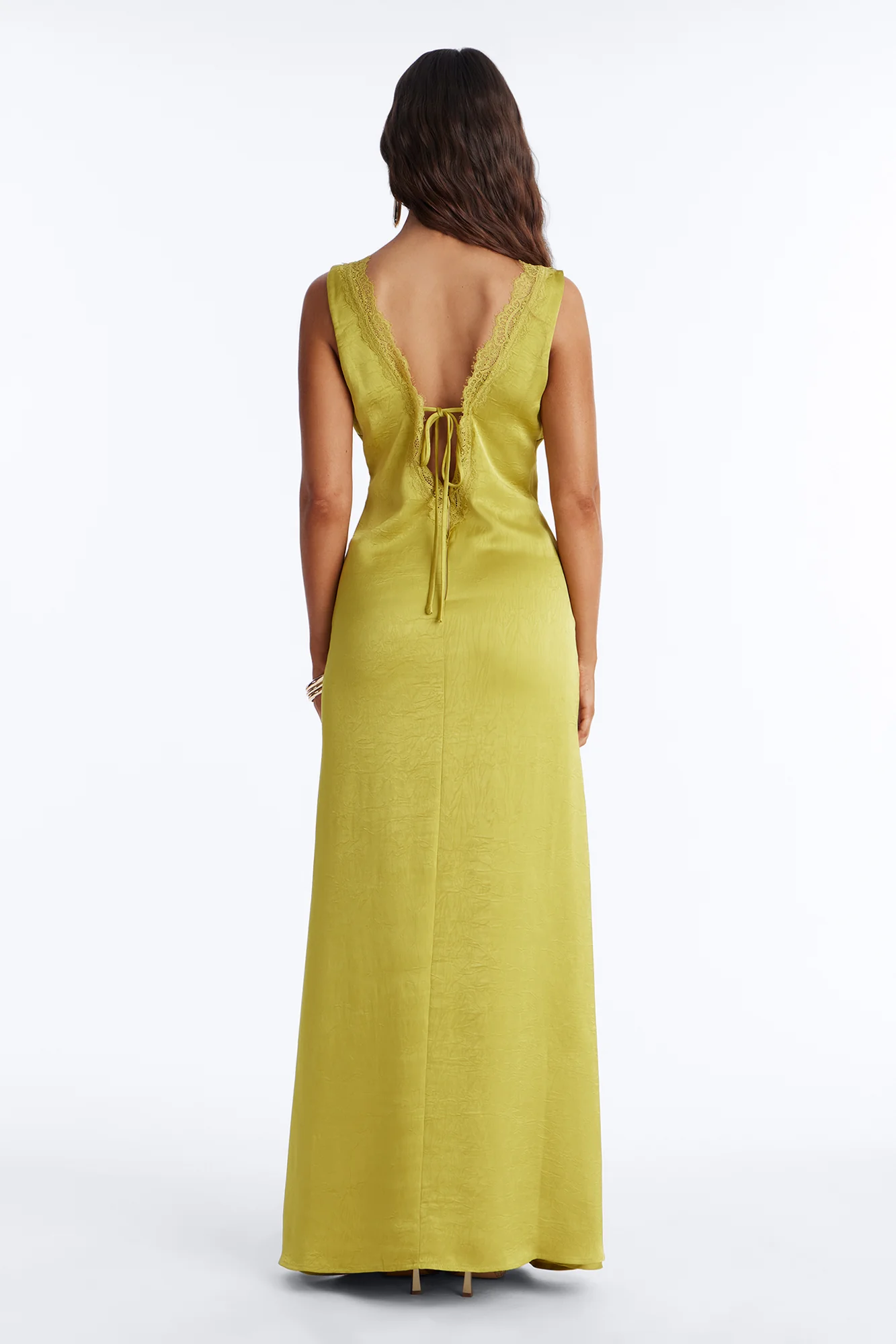 Willow Lace Satin Maxi Dress - Chartreuse - Image 4