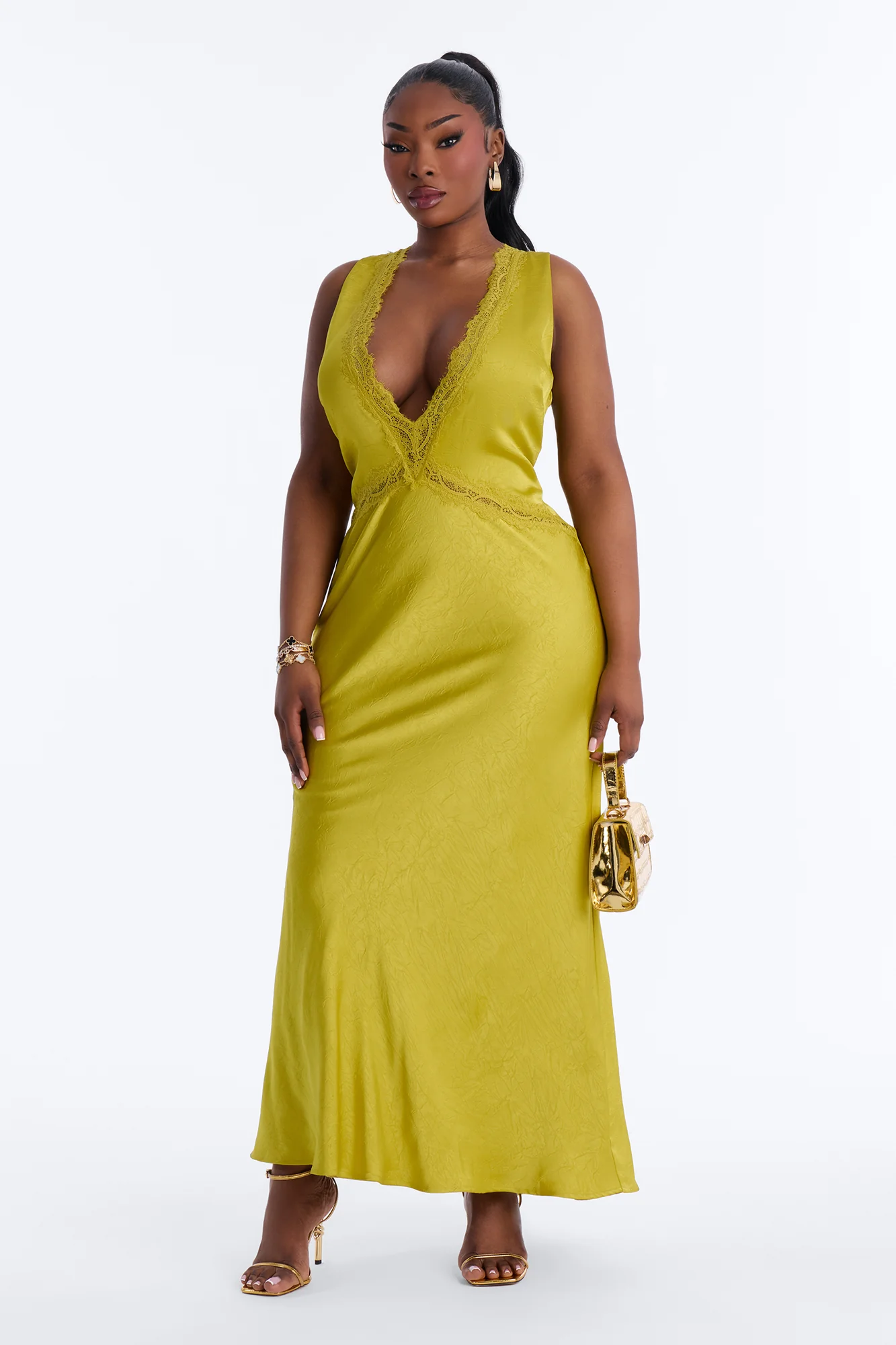 Willow Lace Satin Maxi Dress - Chartreuse - Image 5
