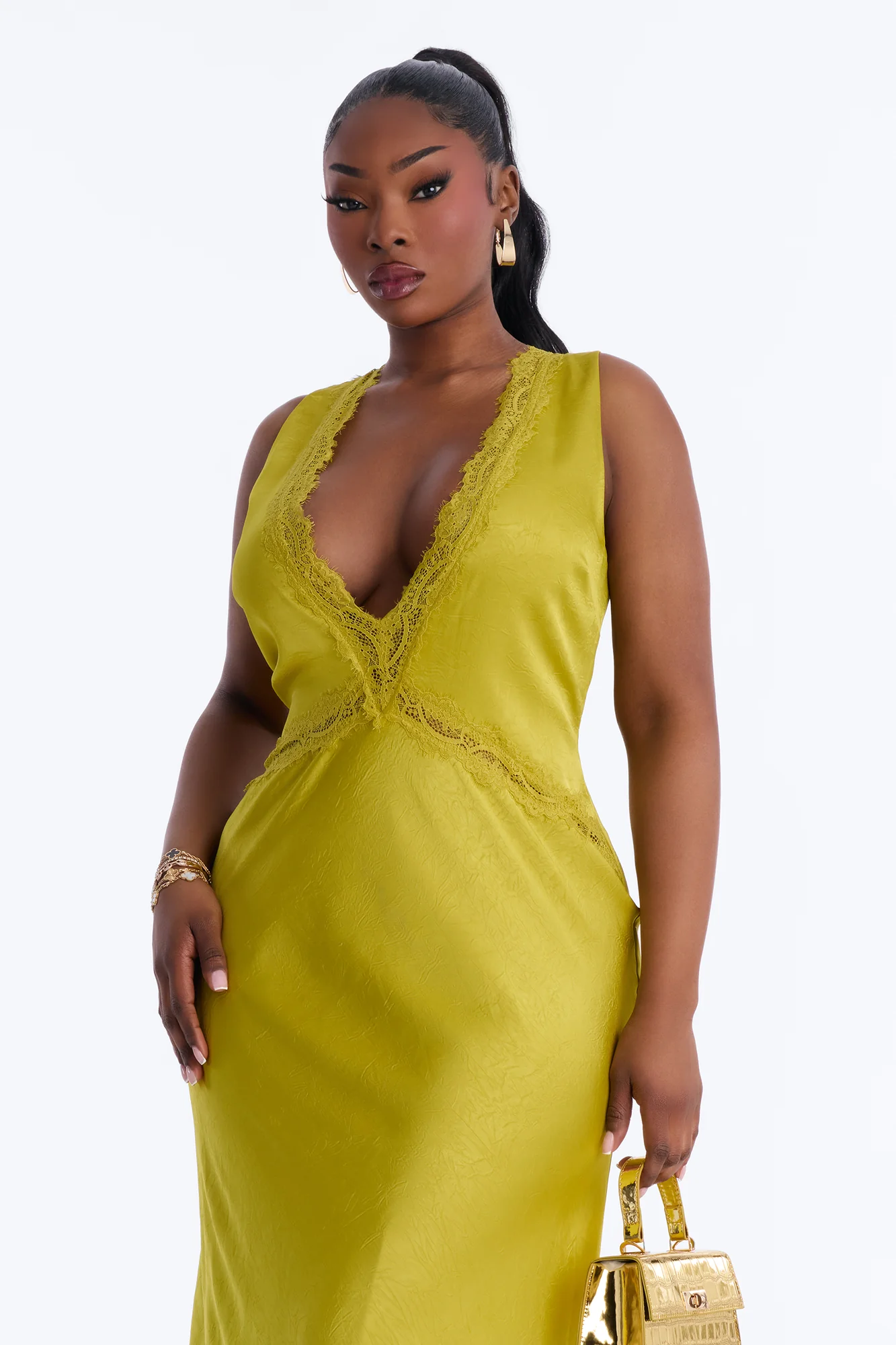 Willow Lace Satin Maxi Dress - Chartreuse - Image 6