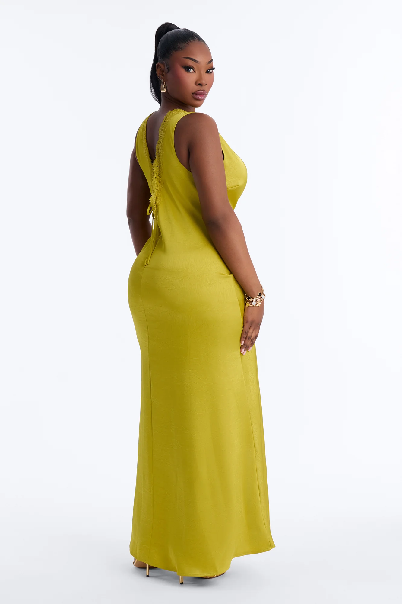 Willow Lace Satin Maxi Dress - Chartreuse - Image 8