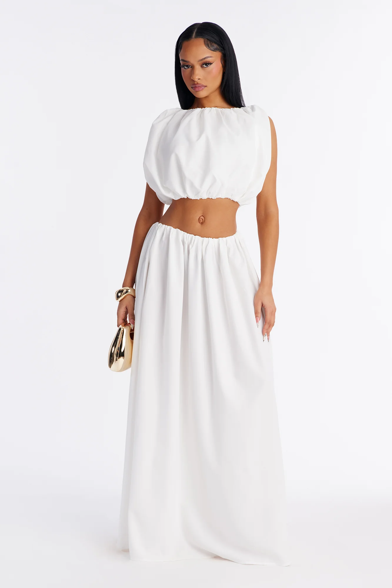 Willow Poplin Bubble Hem Top - White - Image 2