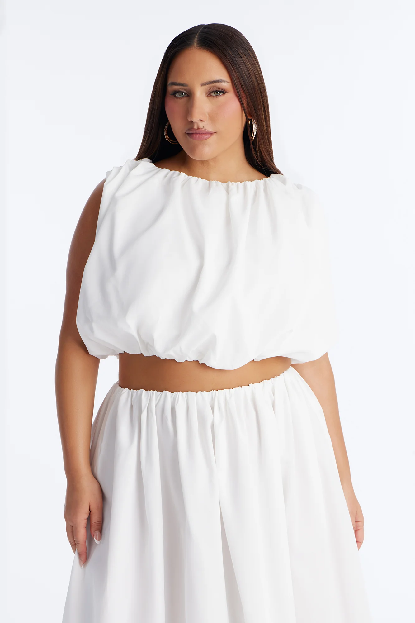 Willow Poplin Bubble Hem Top - White - Image 4